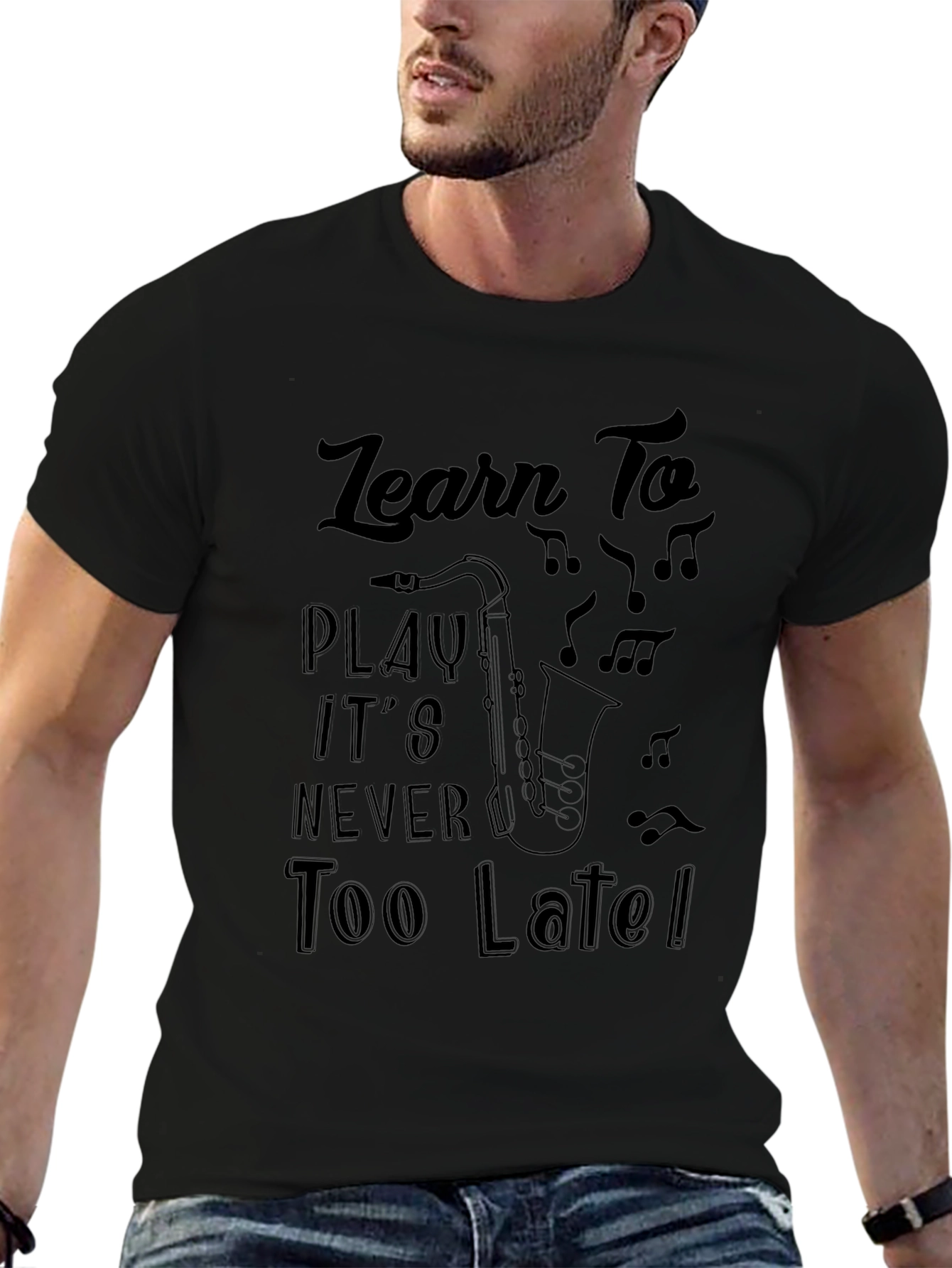 Learn To Play Saxophone Black T-Shirt