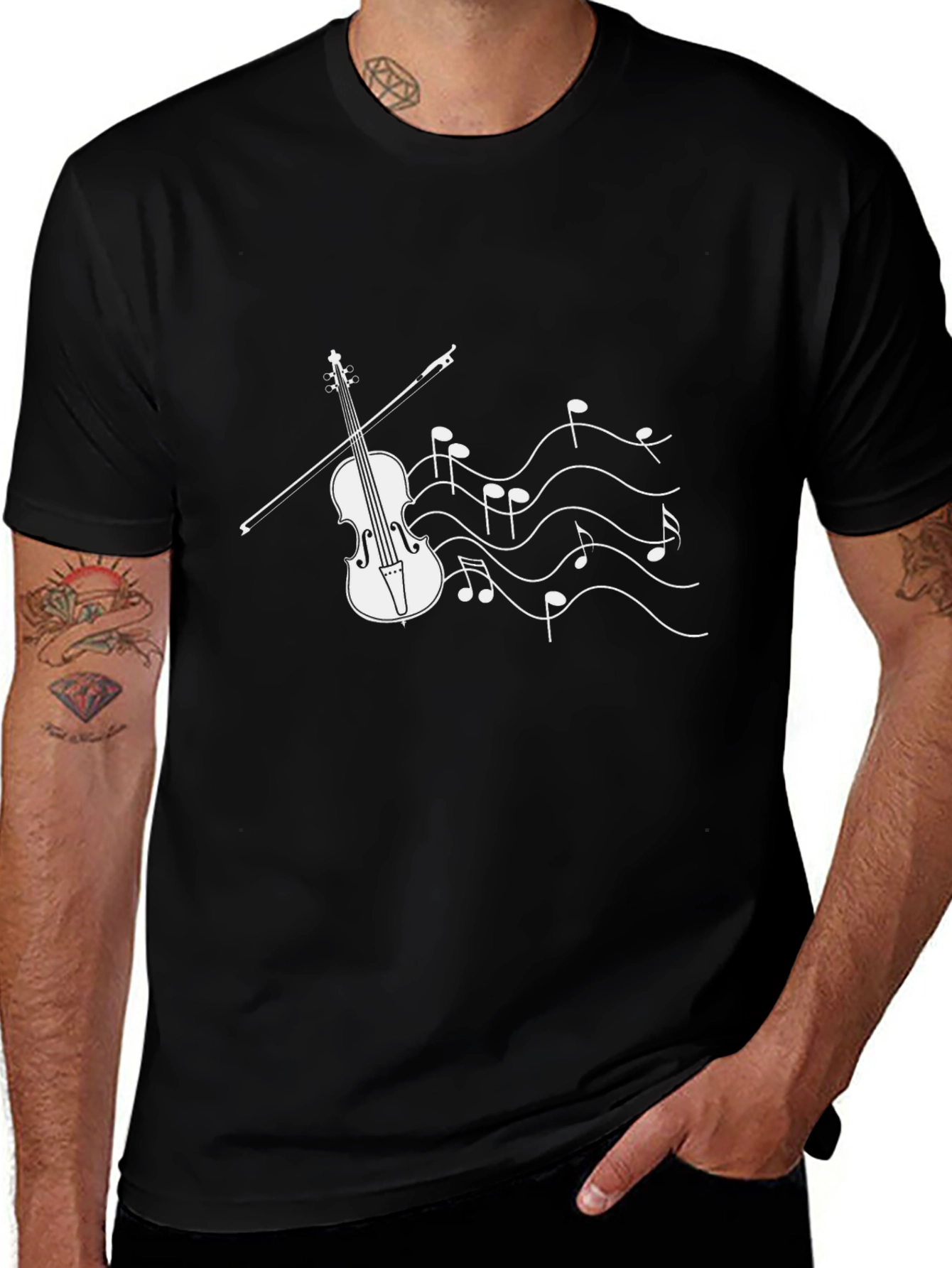 Musical Violin Graphic Tee - Black Cotton Shirt