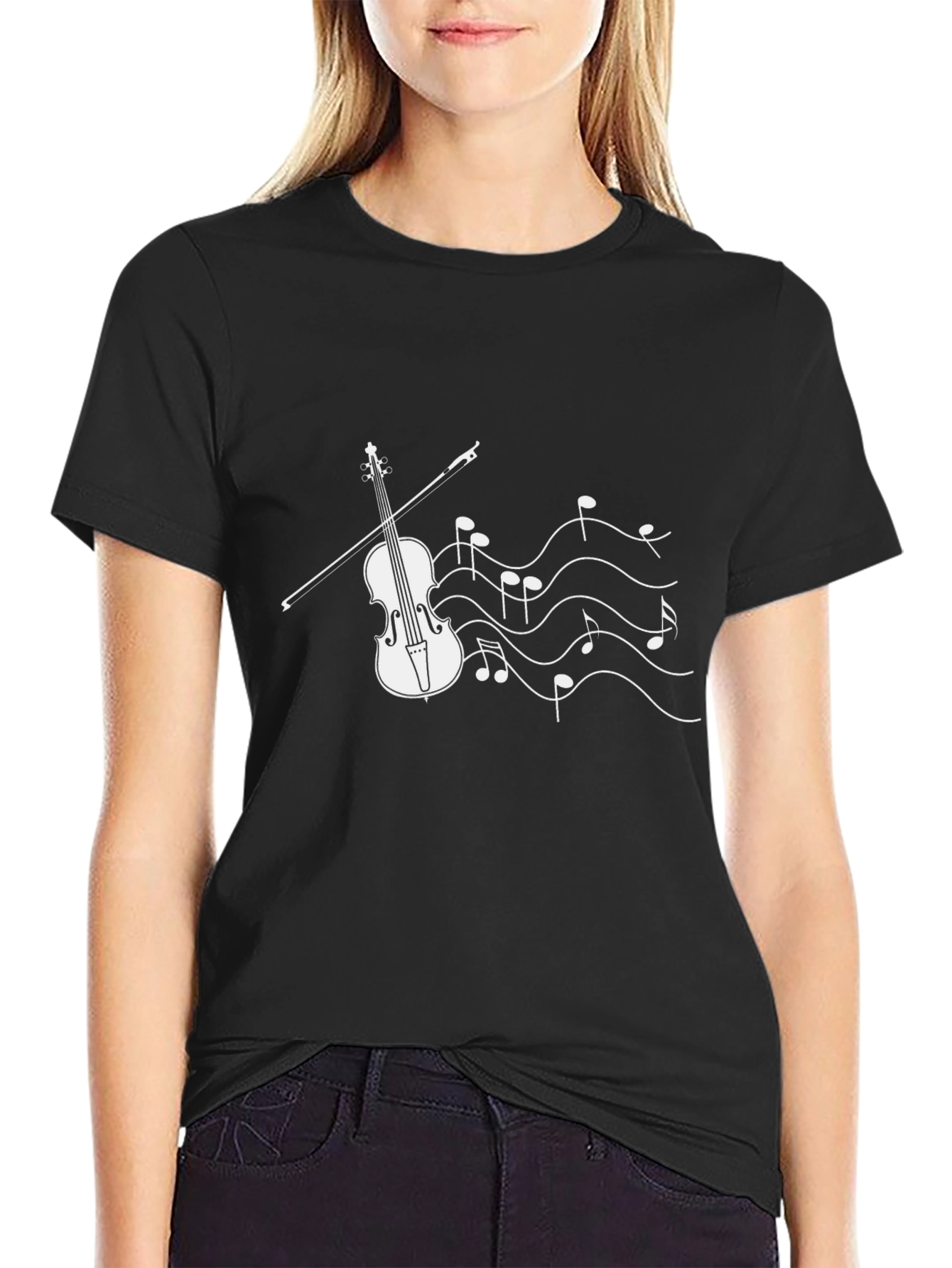 Musical Violin Graphic Tee - Black Cotton Shirt