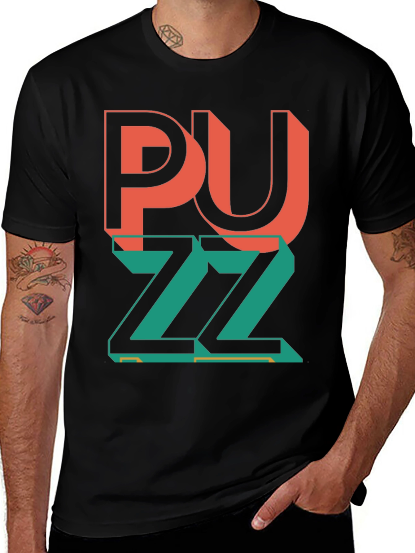 Trendy Graphic Tee - Puzzle Design