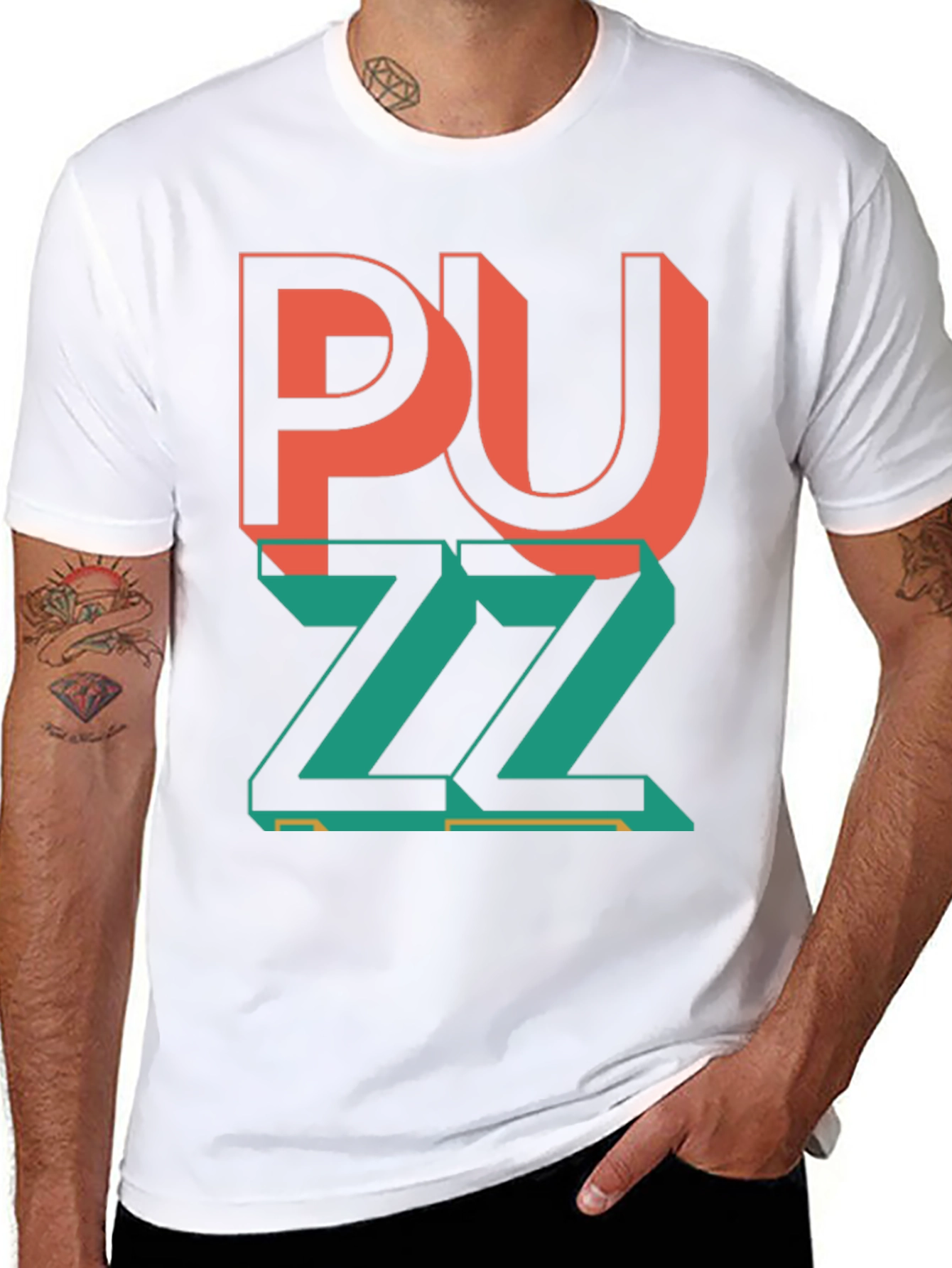 Trendy Graphic Tee - Puzzle Design