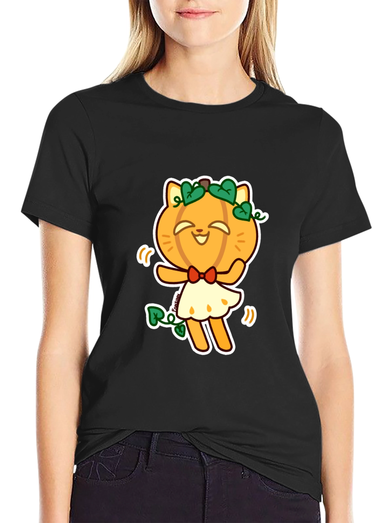 Pumpkin Cat Black T-Shirt - Fun Halloween Style