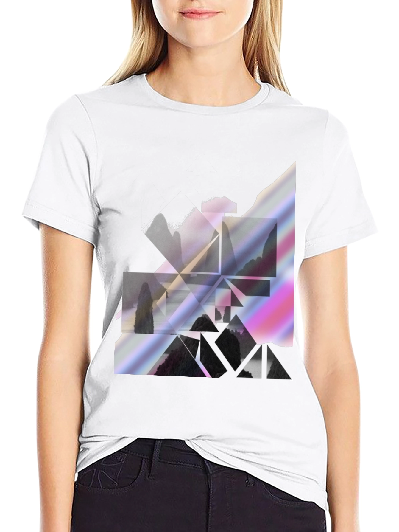 Geometric Landscape Graphic Tee - Stylish Black Shirt