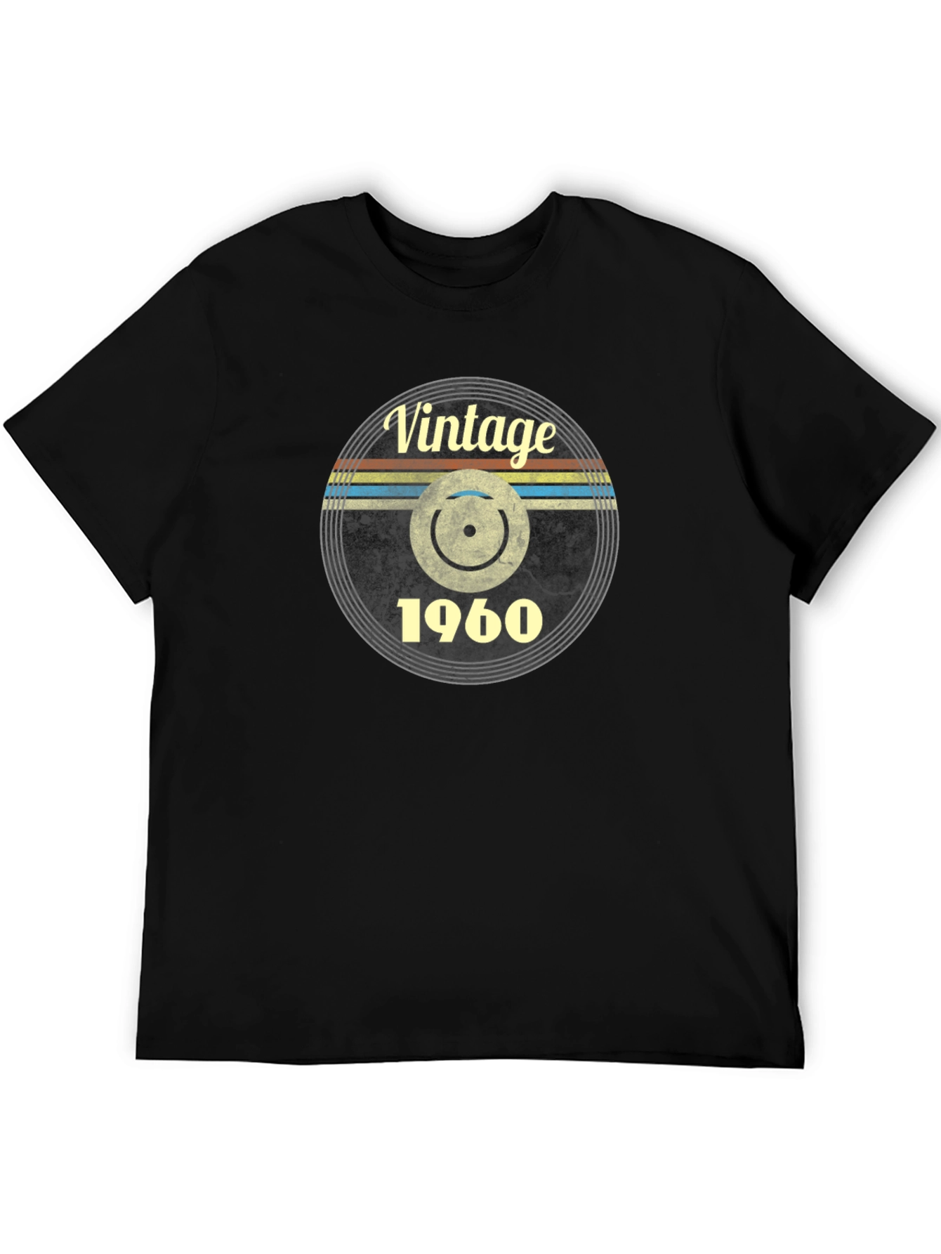 Vintage 1960 Record Design Black T-Shirt