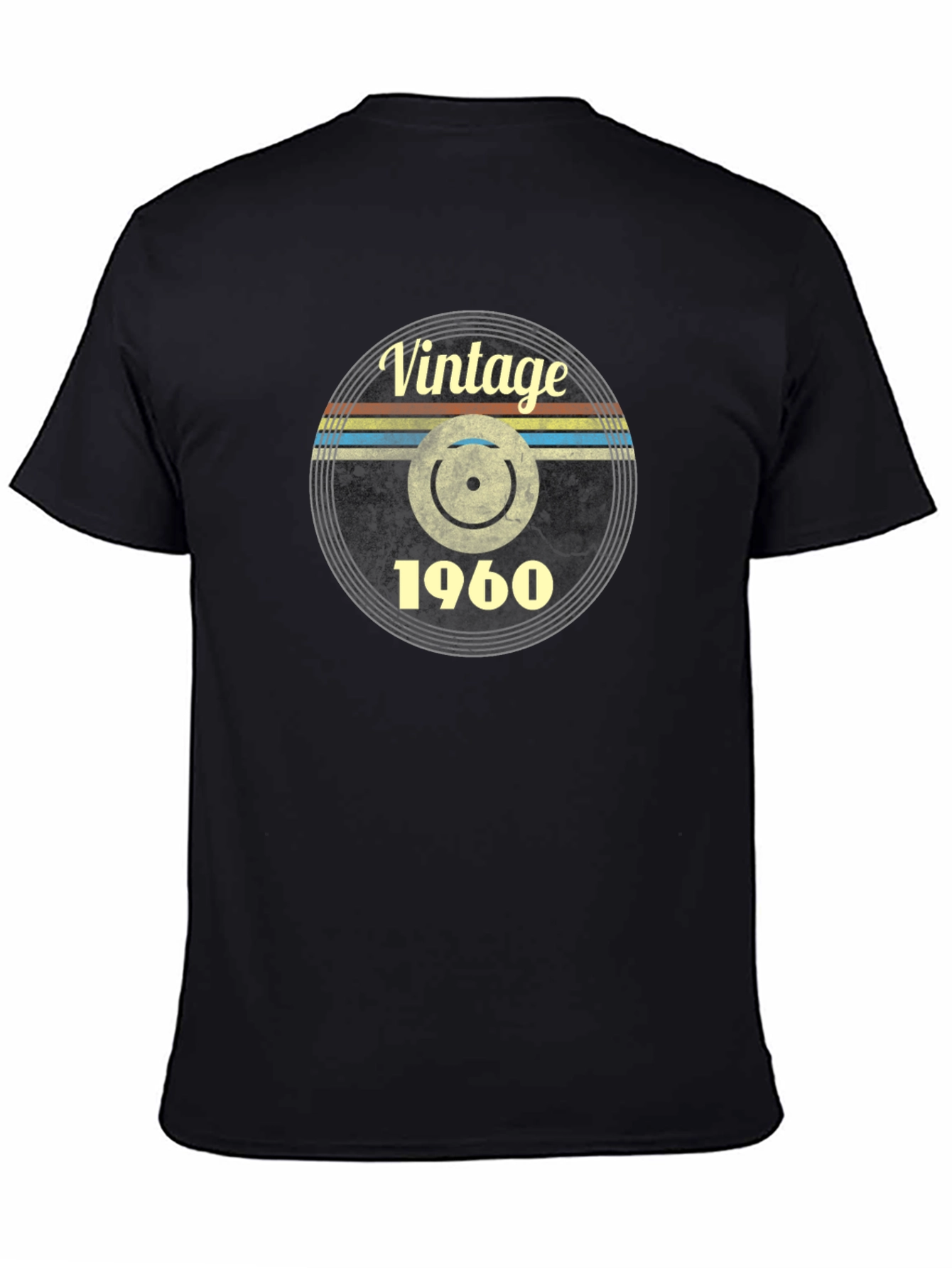 Vintage 1960 Record Design Black T-Shirt