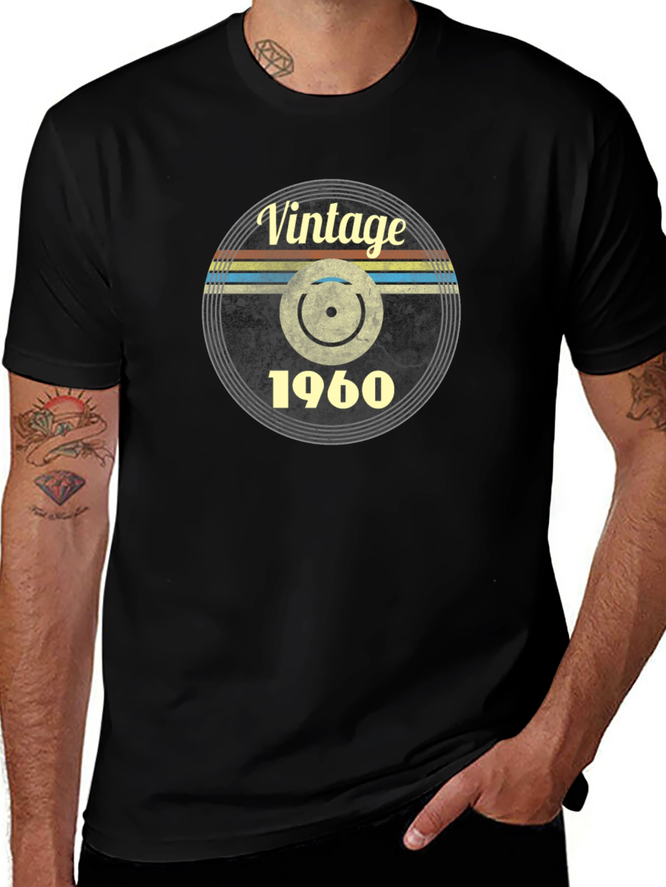 Vintage 1960 Record Design Black T-Shirt