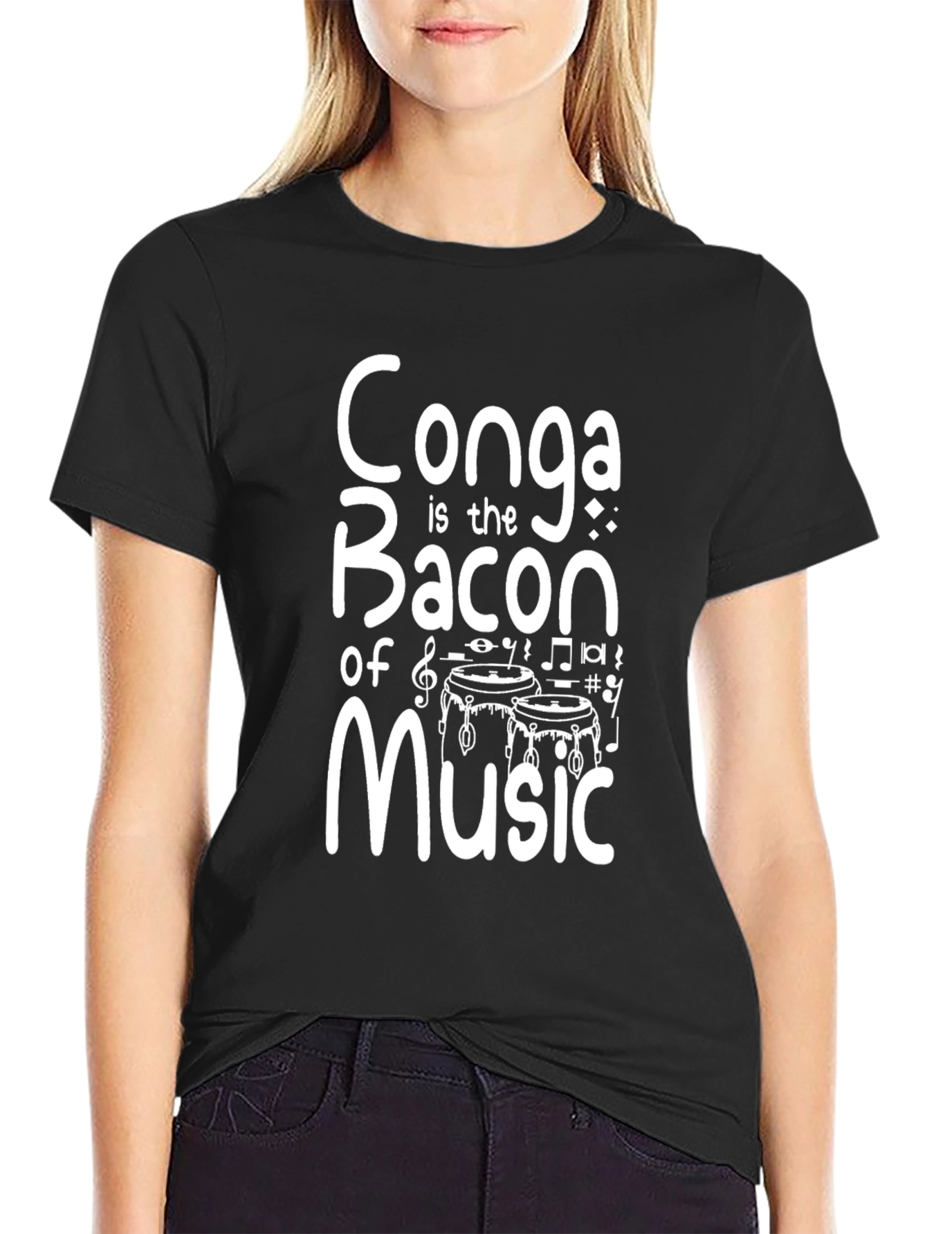 Conga is the Bacon of Music T-Shirt - Black Cotton Tee
