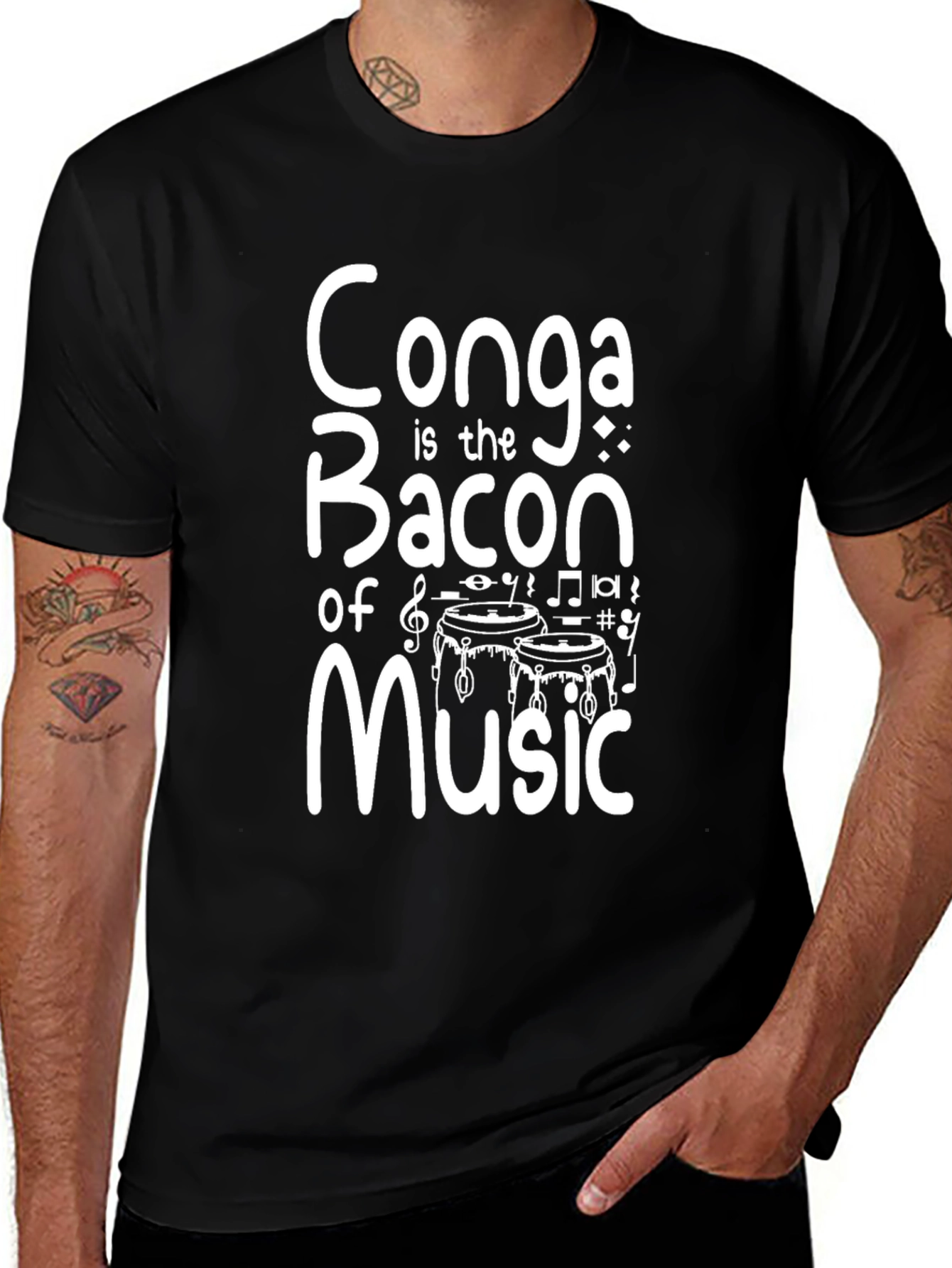 Conga is the Bacon of Music T-Shirt - Black Cotton Tee