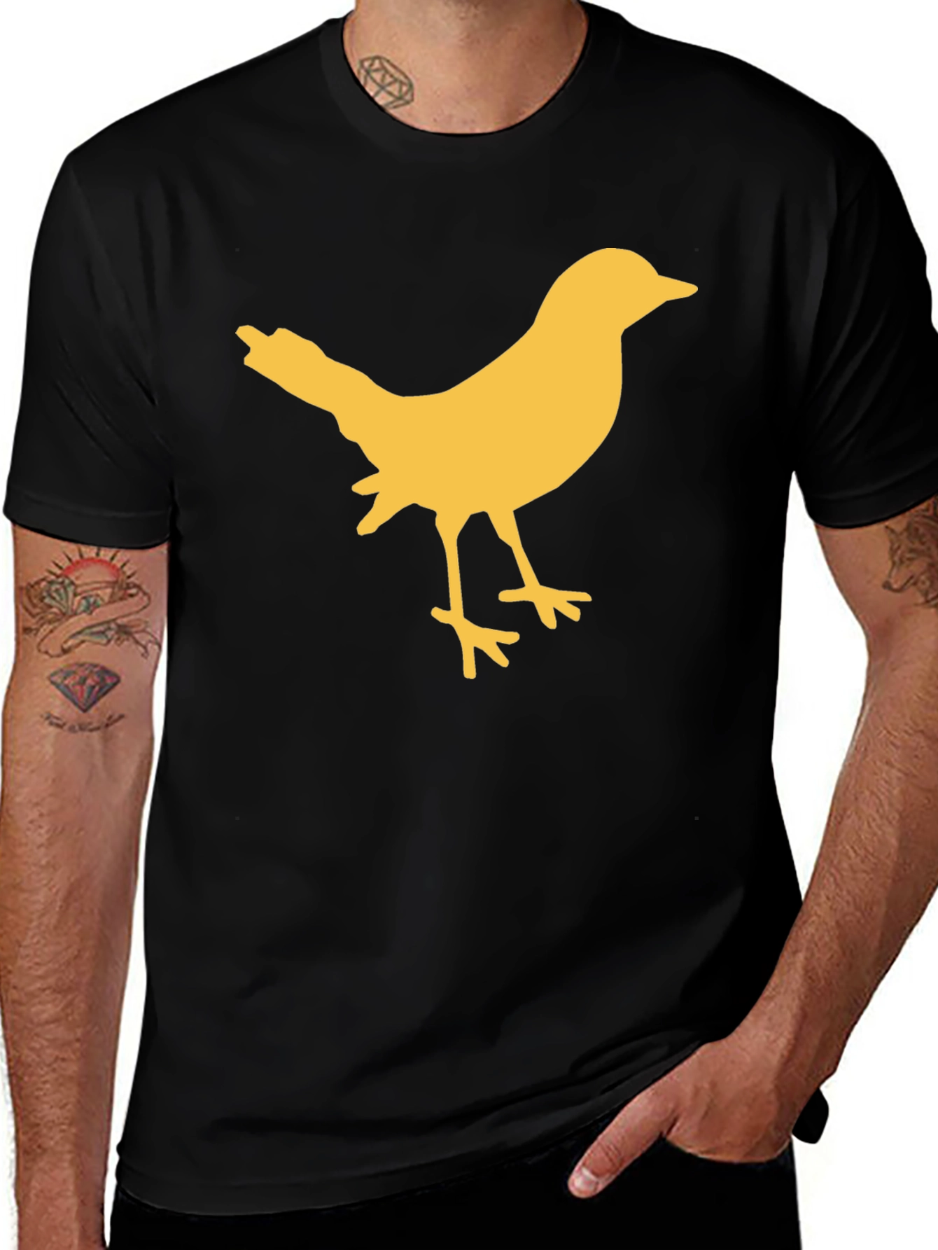 Bird Silhouette Graphic Tee - Casual Black T-Shirt