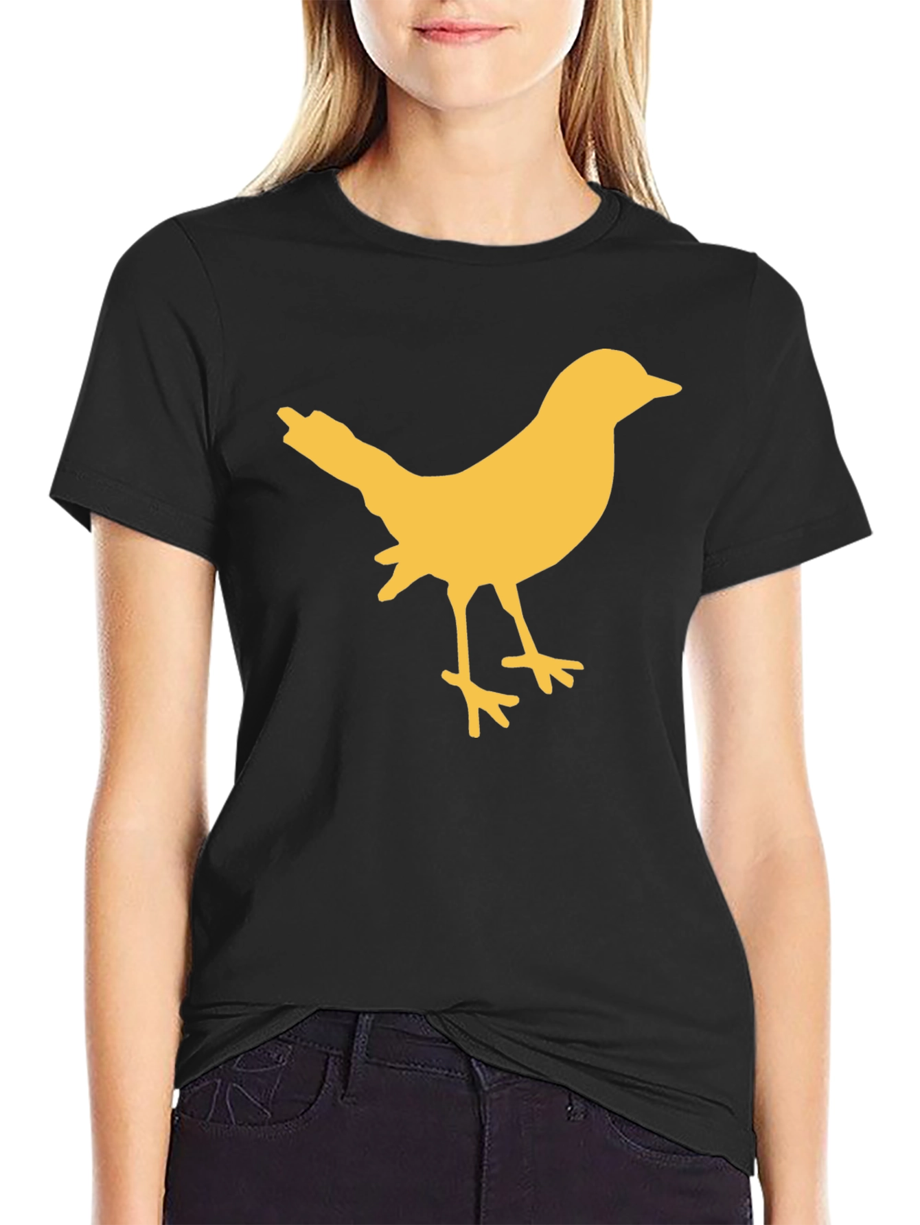 Bird Silhouette Graphic Tee - Casual Black T-Shirt