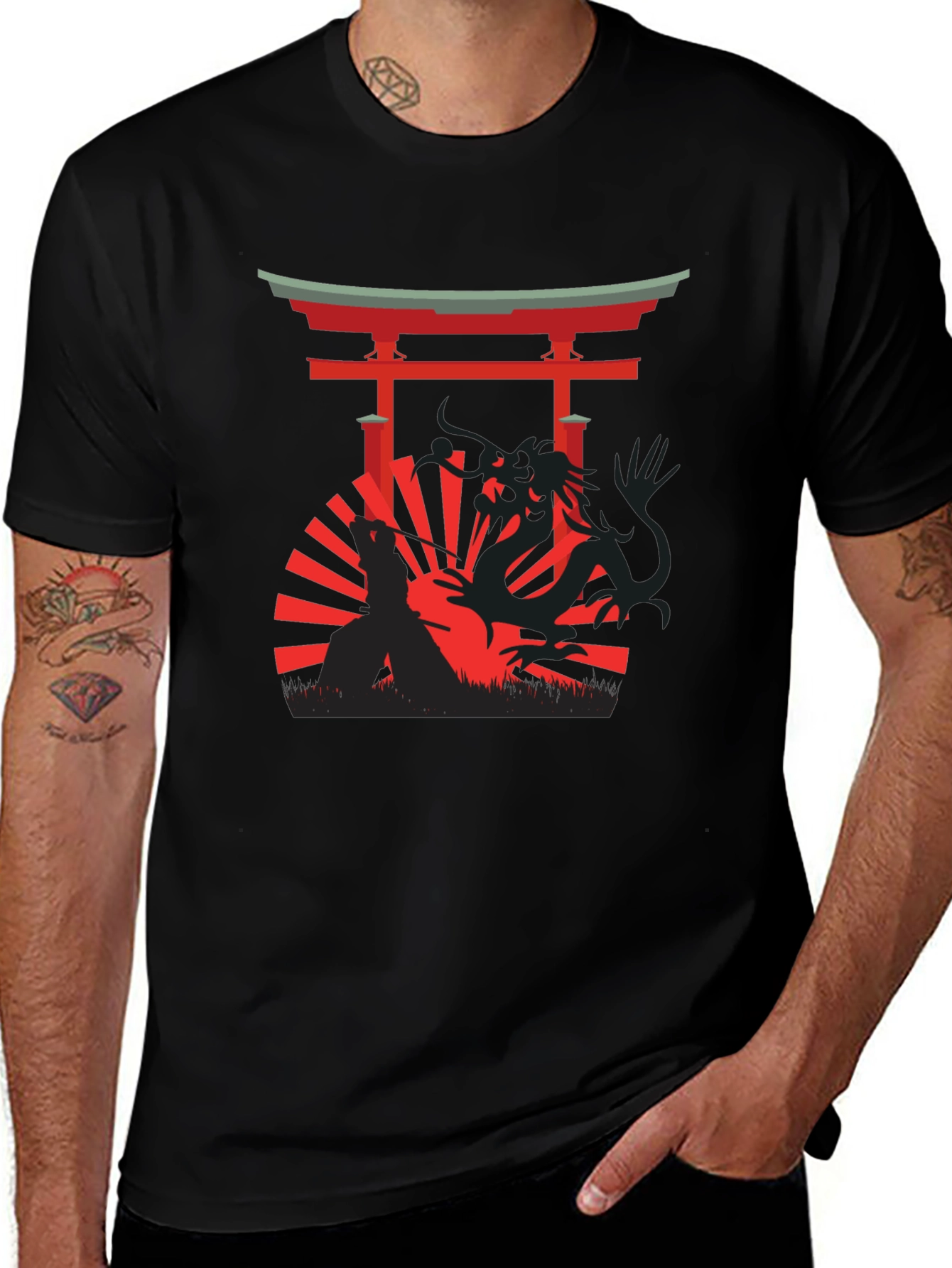 Samurai Dragon Black T-Shirt