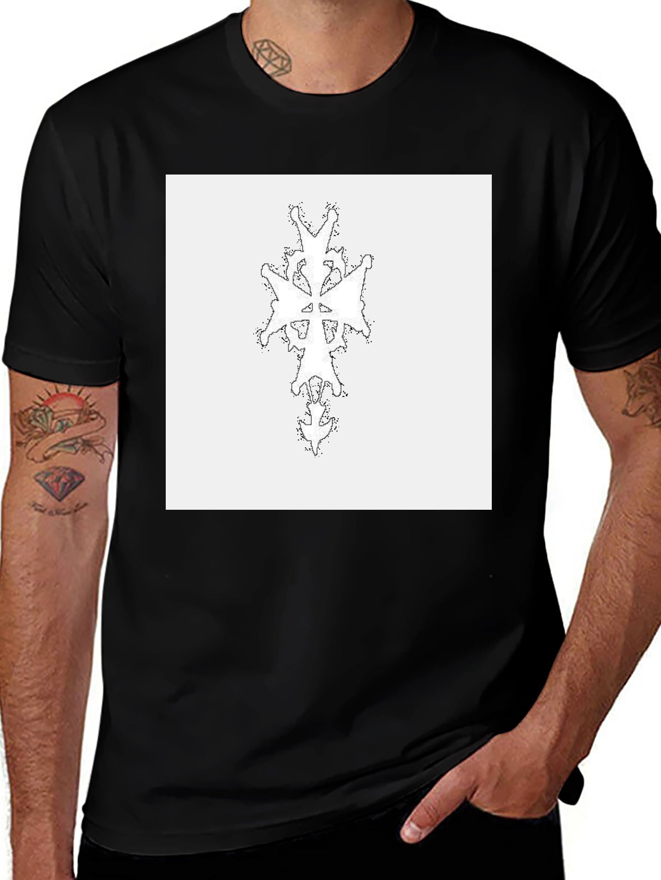 Abstract Cross Graphic Tee - Black Cotton Blend