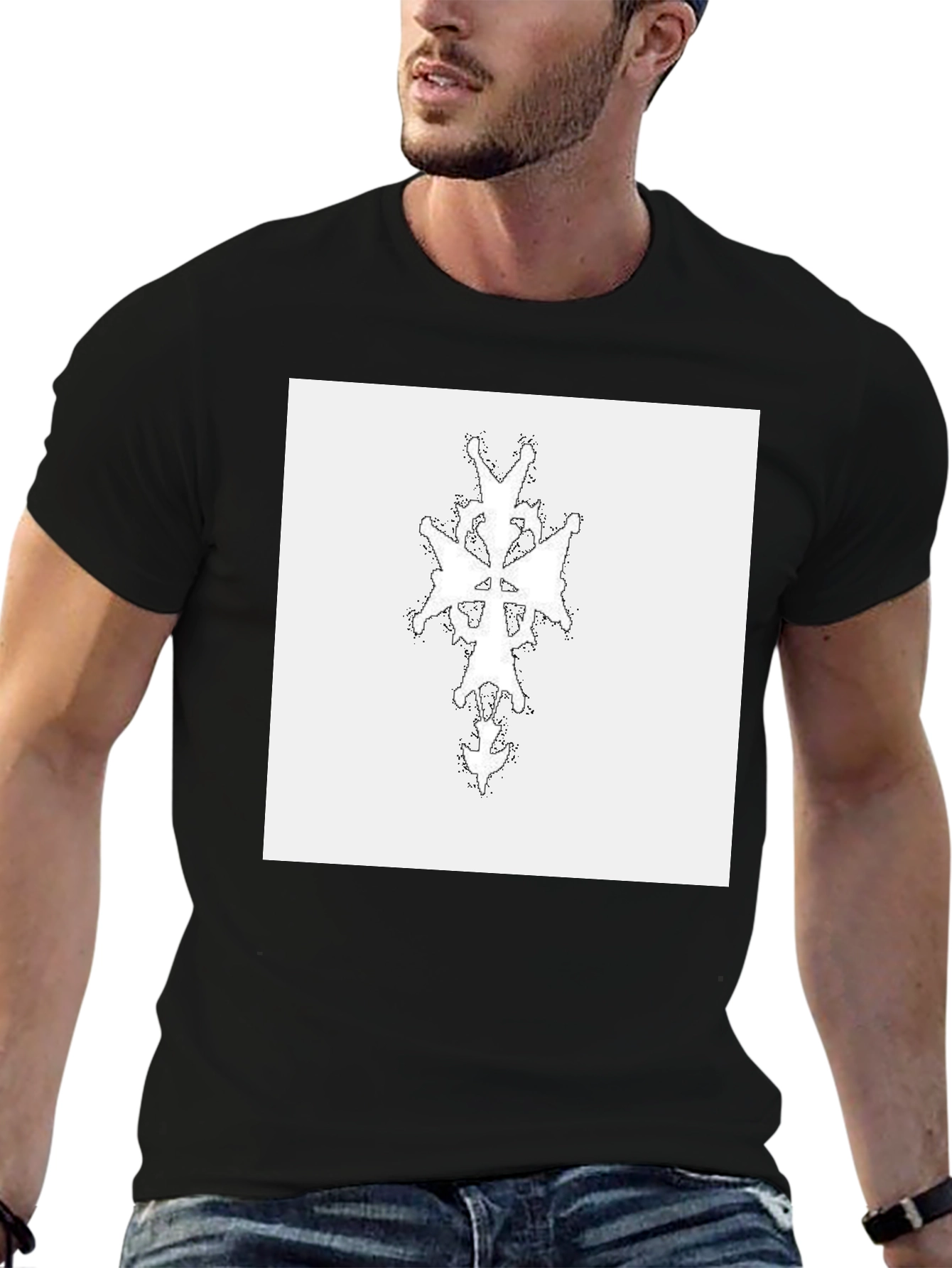 Abstract Cross Graphic Tee - Black Cotton Blend