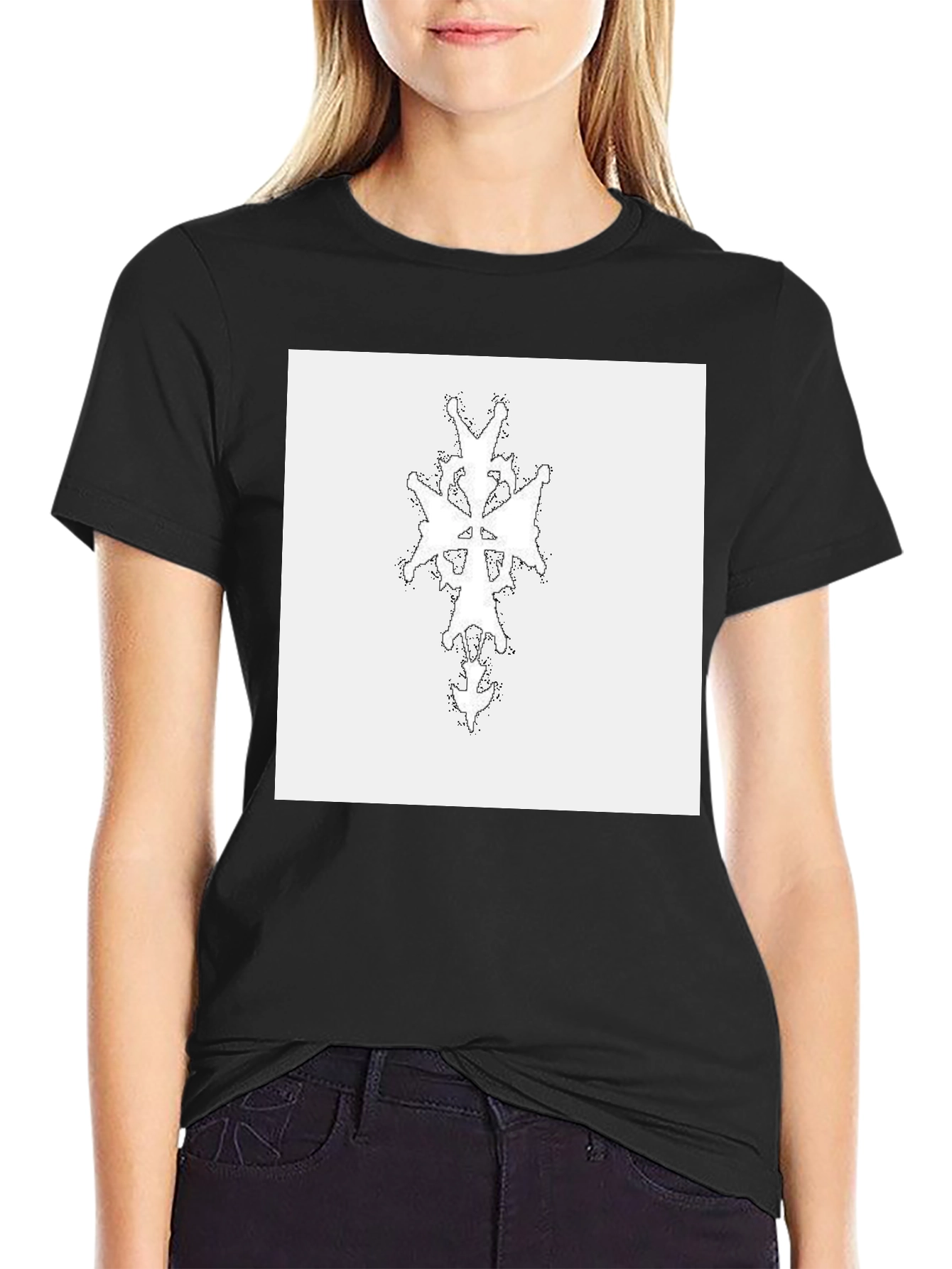 Abstract Cross Graphic Tee - Black Cotton Blend