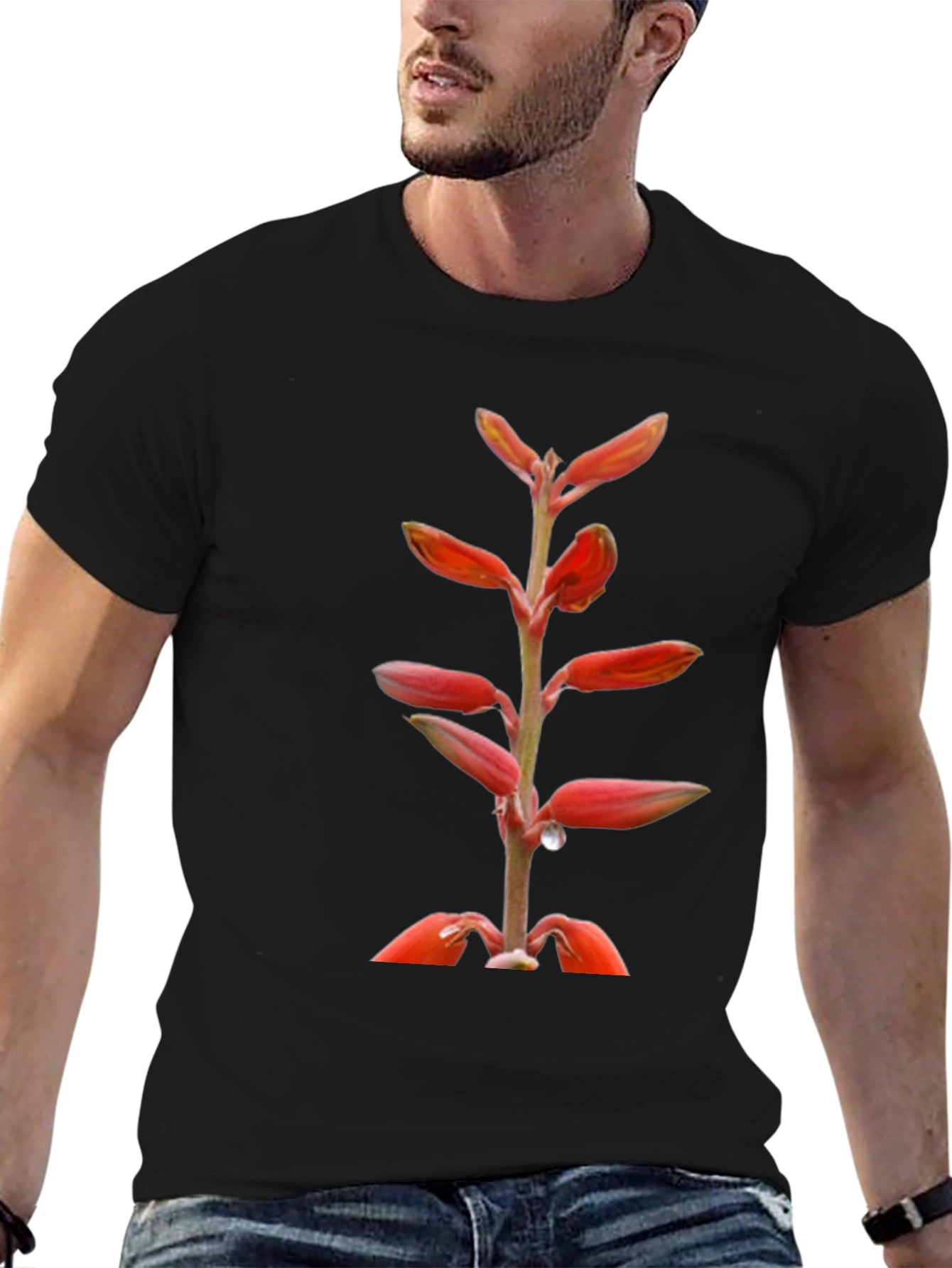 Exotic Floral Print Black T-Shirt