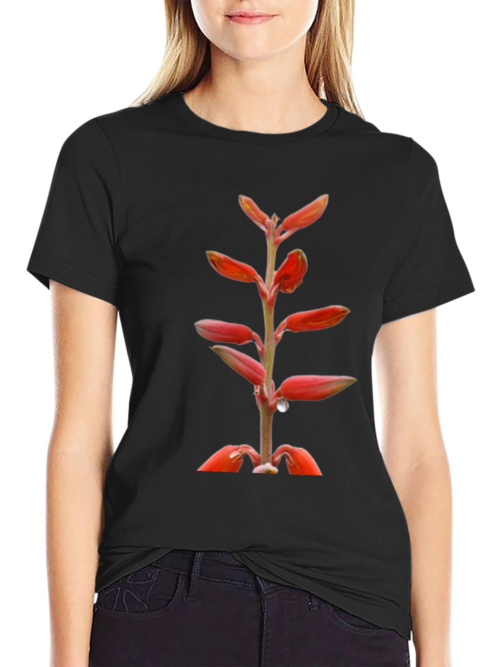 Exotic Floral Print Black T-Shirt