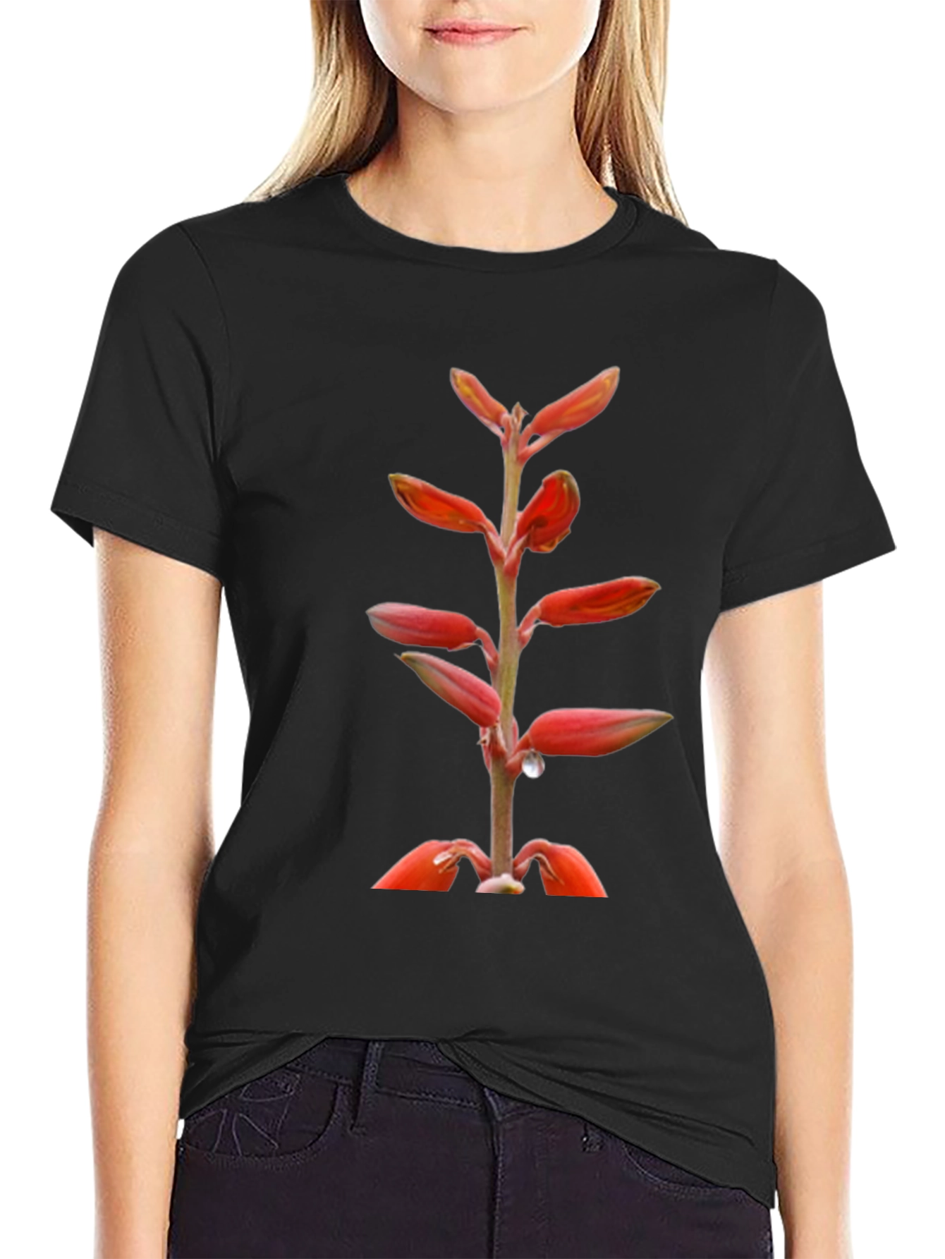 Exotic Floral Print Black T-Shirt
