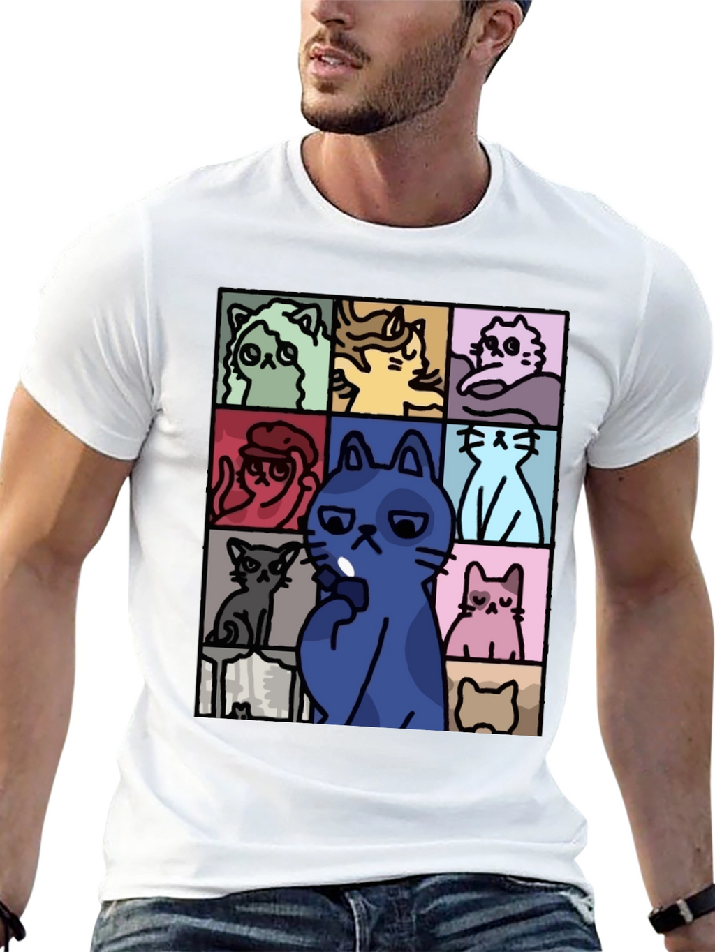 Cats Pattern Black T-Shirt