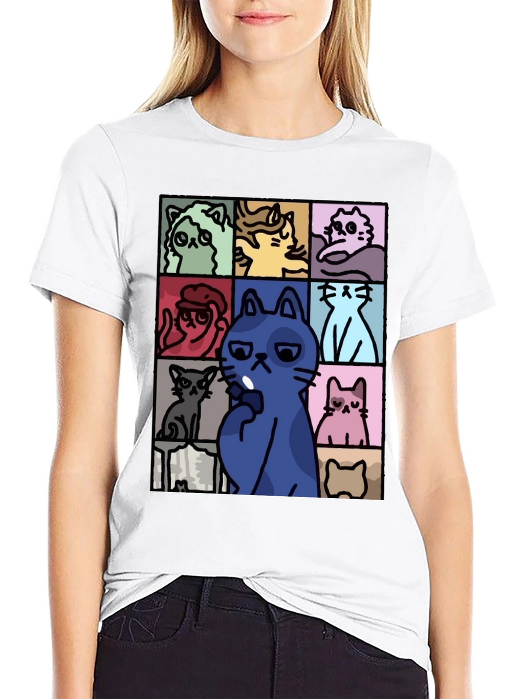 Cats Pattern Black T-Shirt