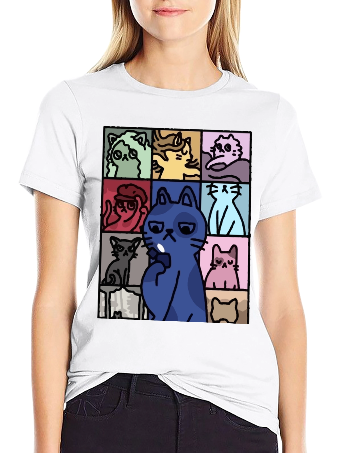 Cats Pattern Black T-Shirt