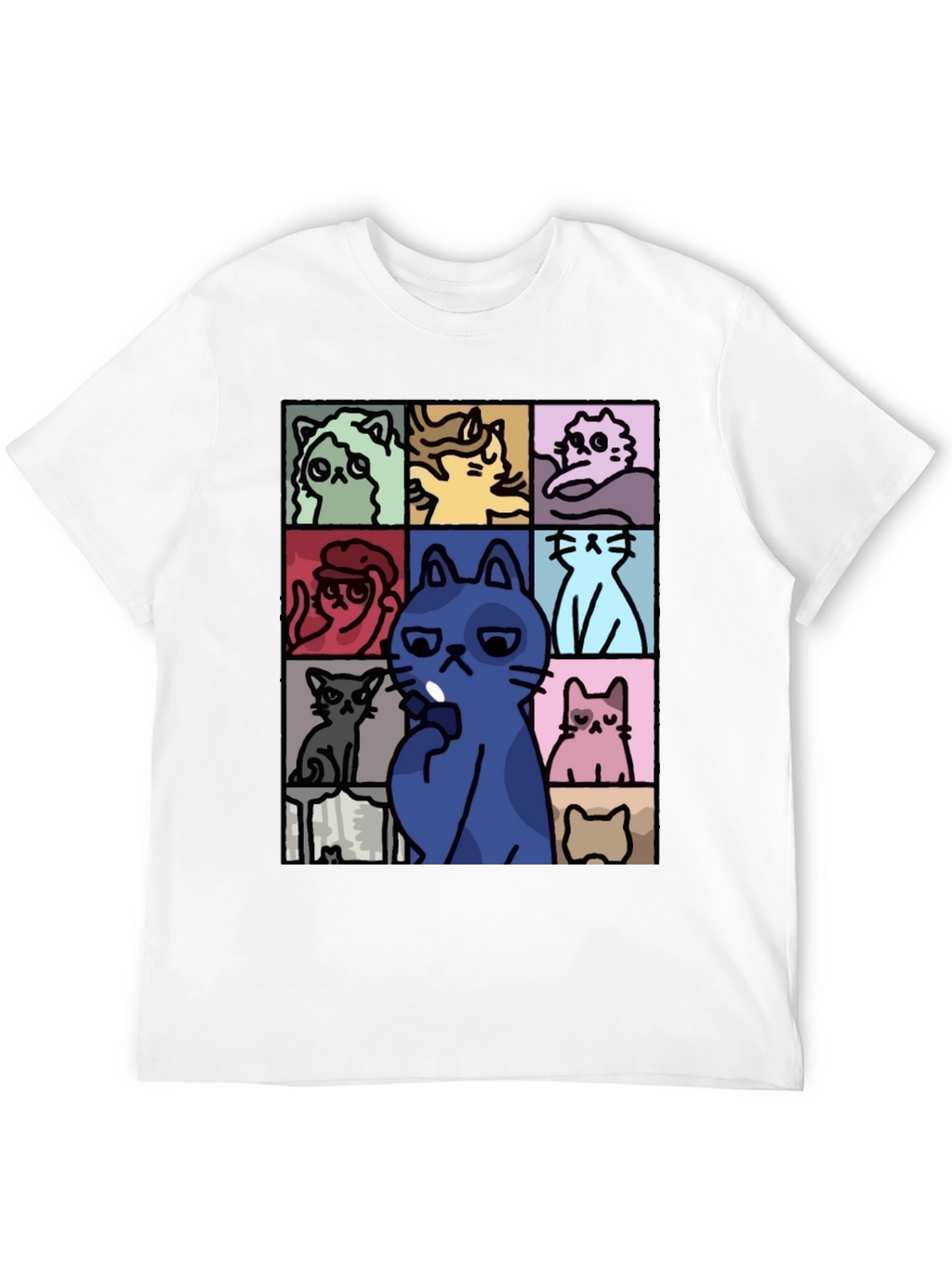 Cats Pattern Black T-Shirt