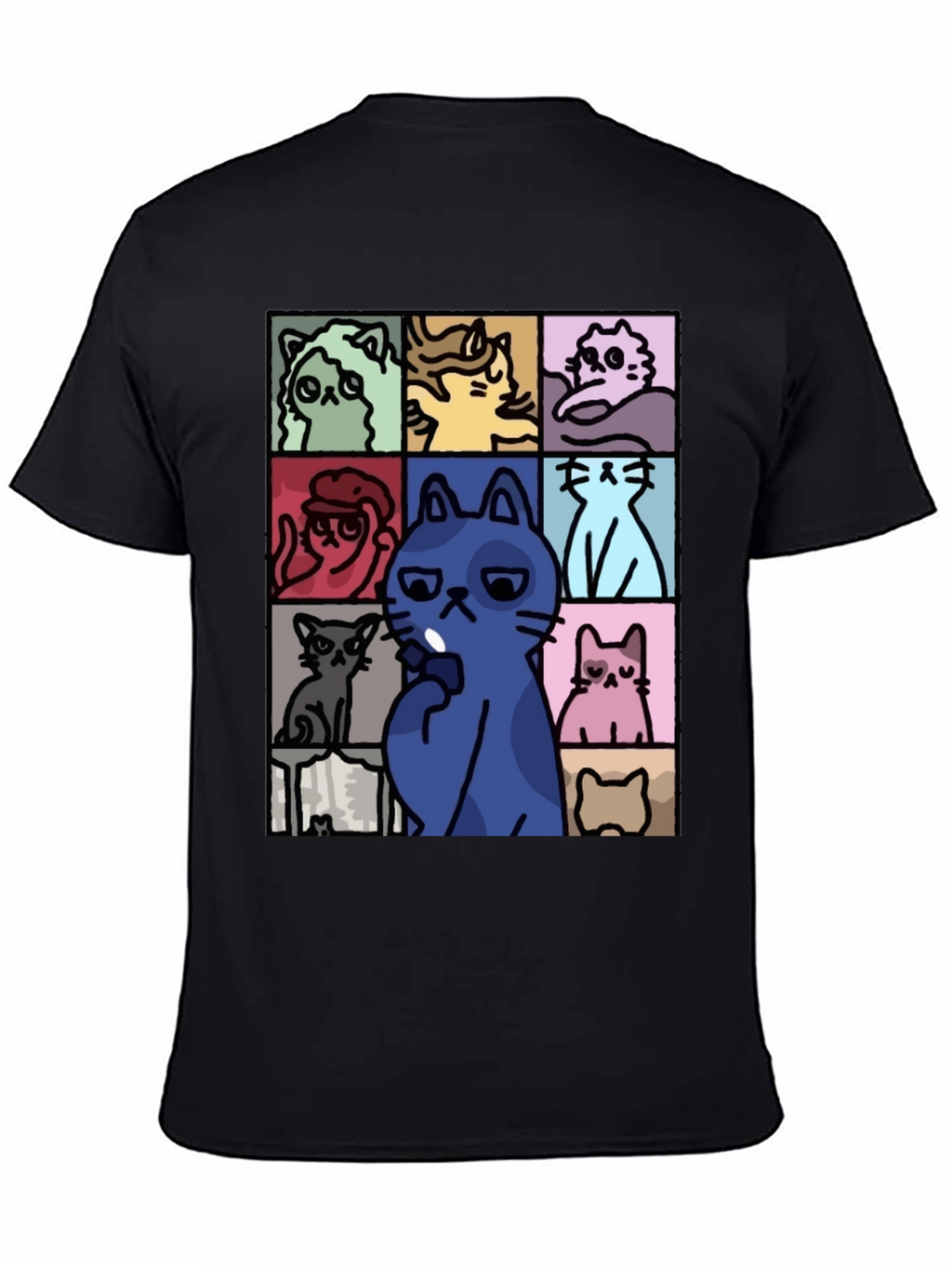 Cats Pattern Black T-Shirt