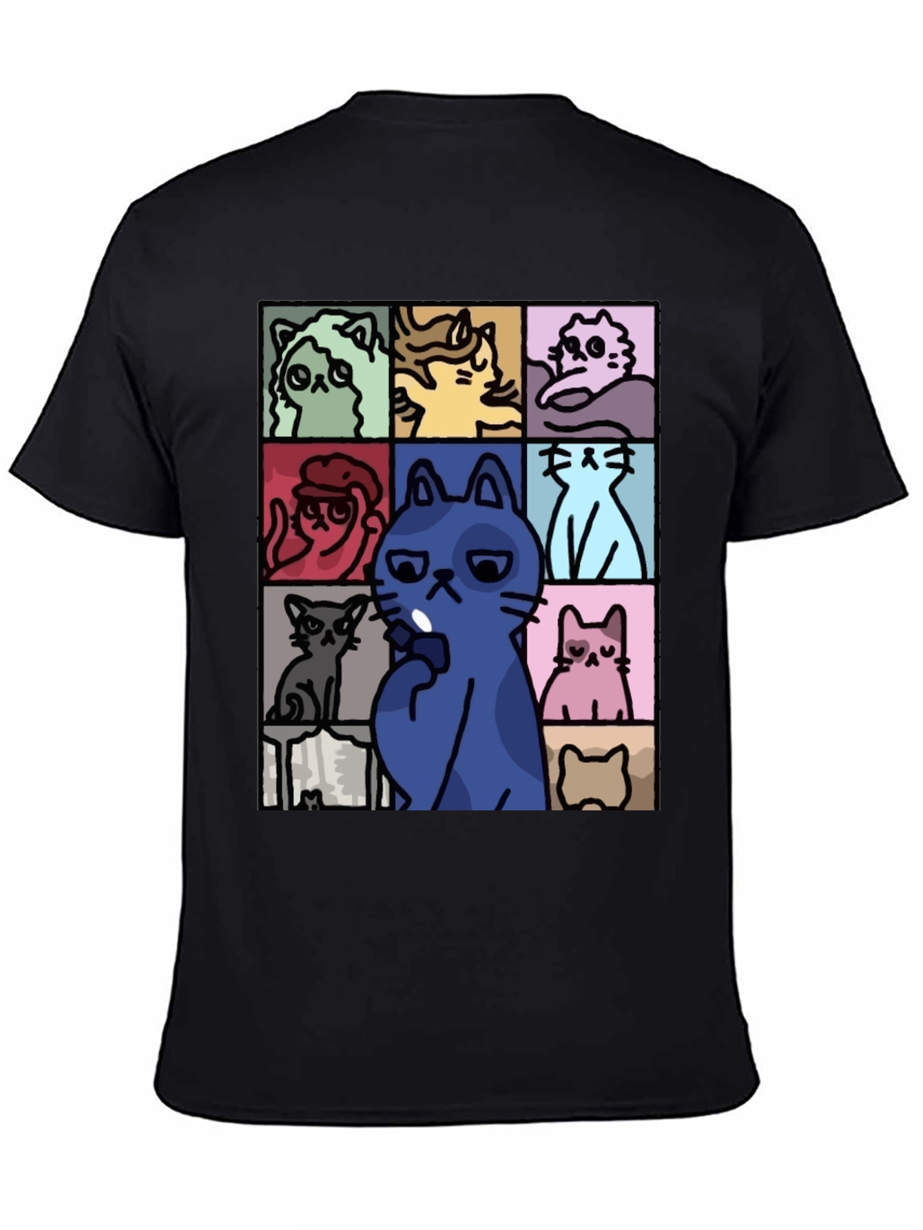 Cats Pattern Black T-Shirt
