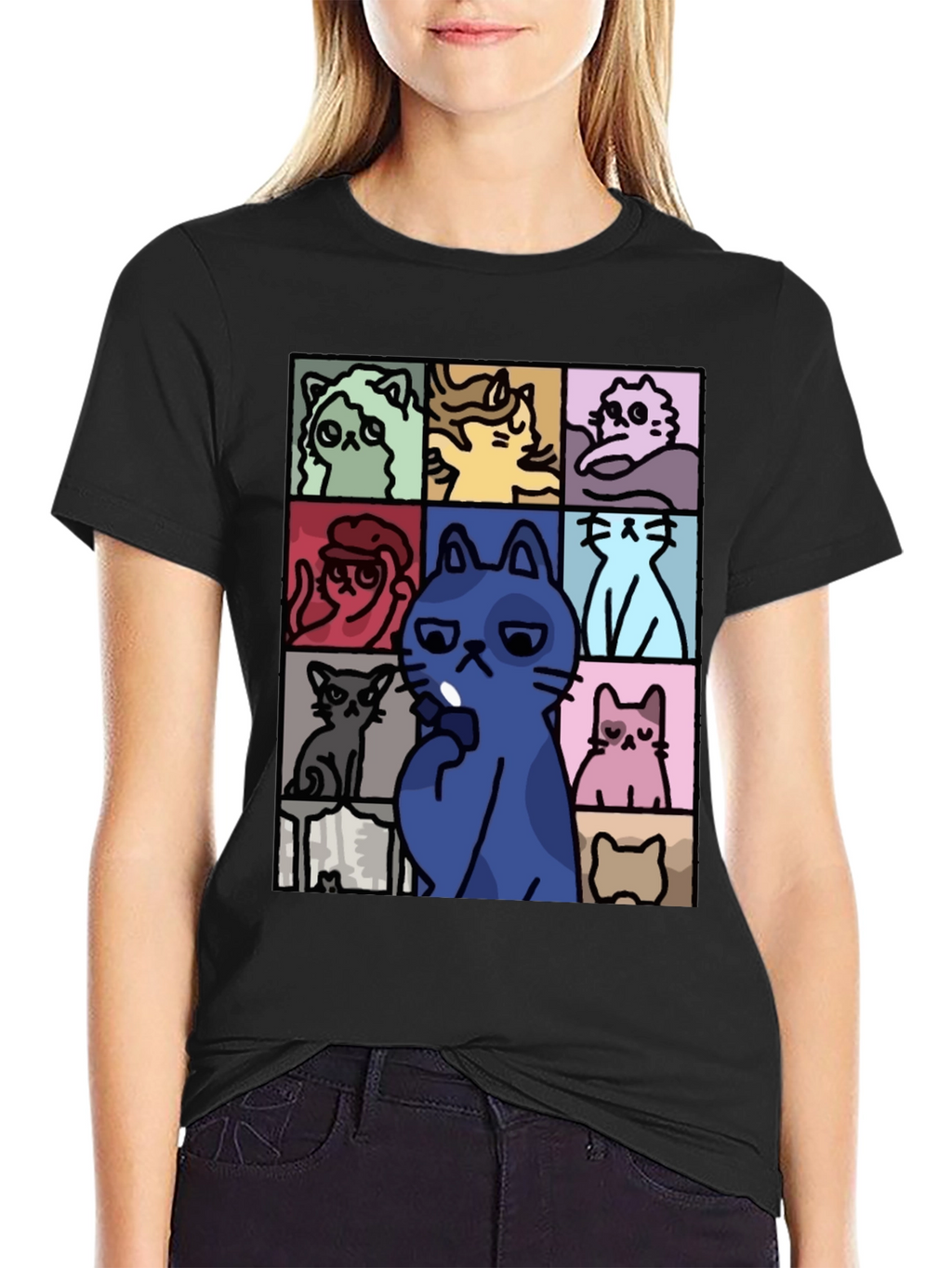 Cats Pattern Black T-Shirt