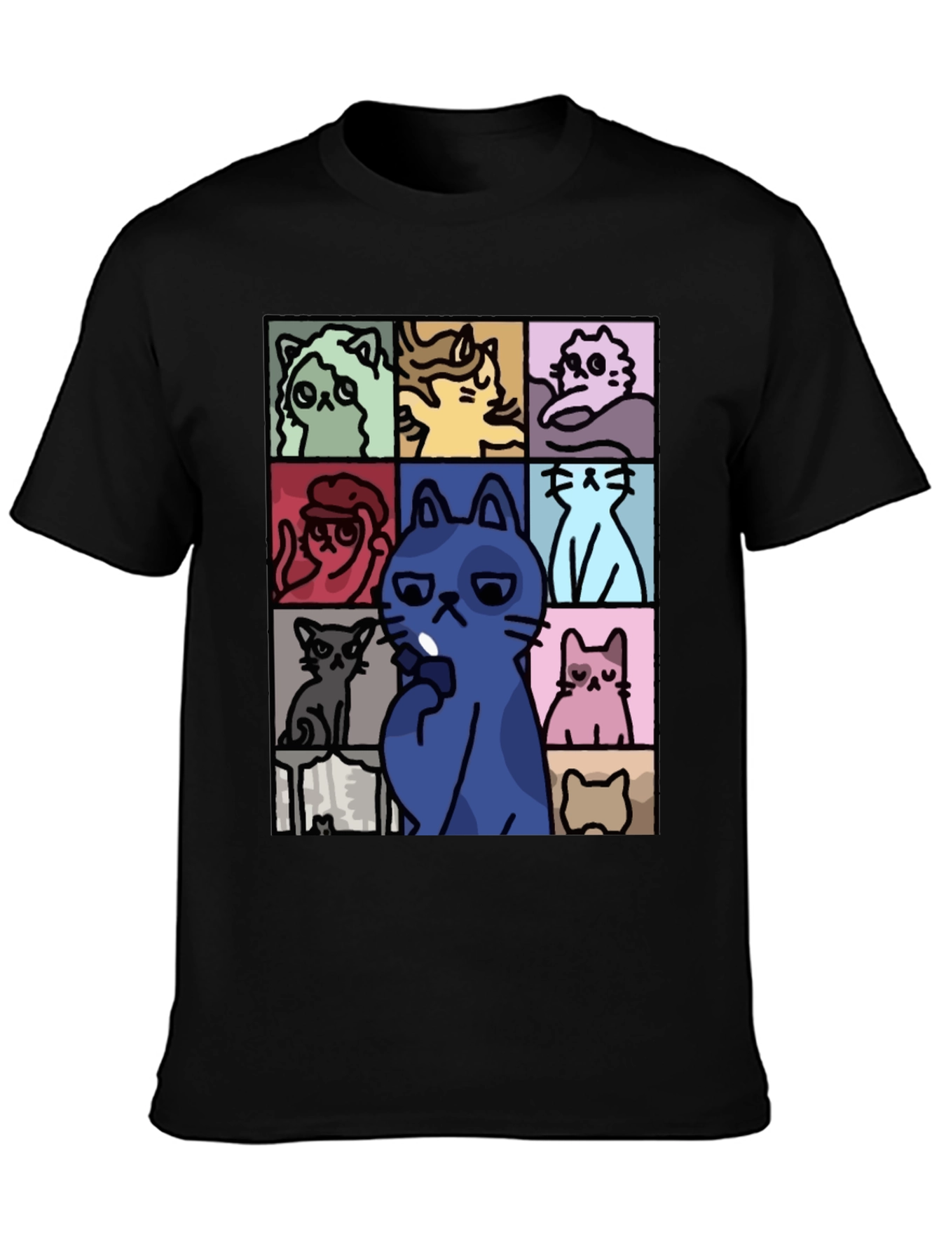 Cats Pattern Black T-Shirt