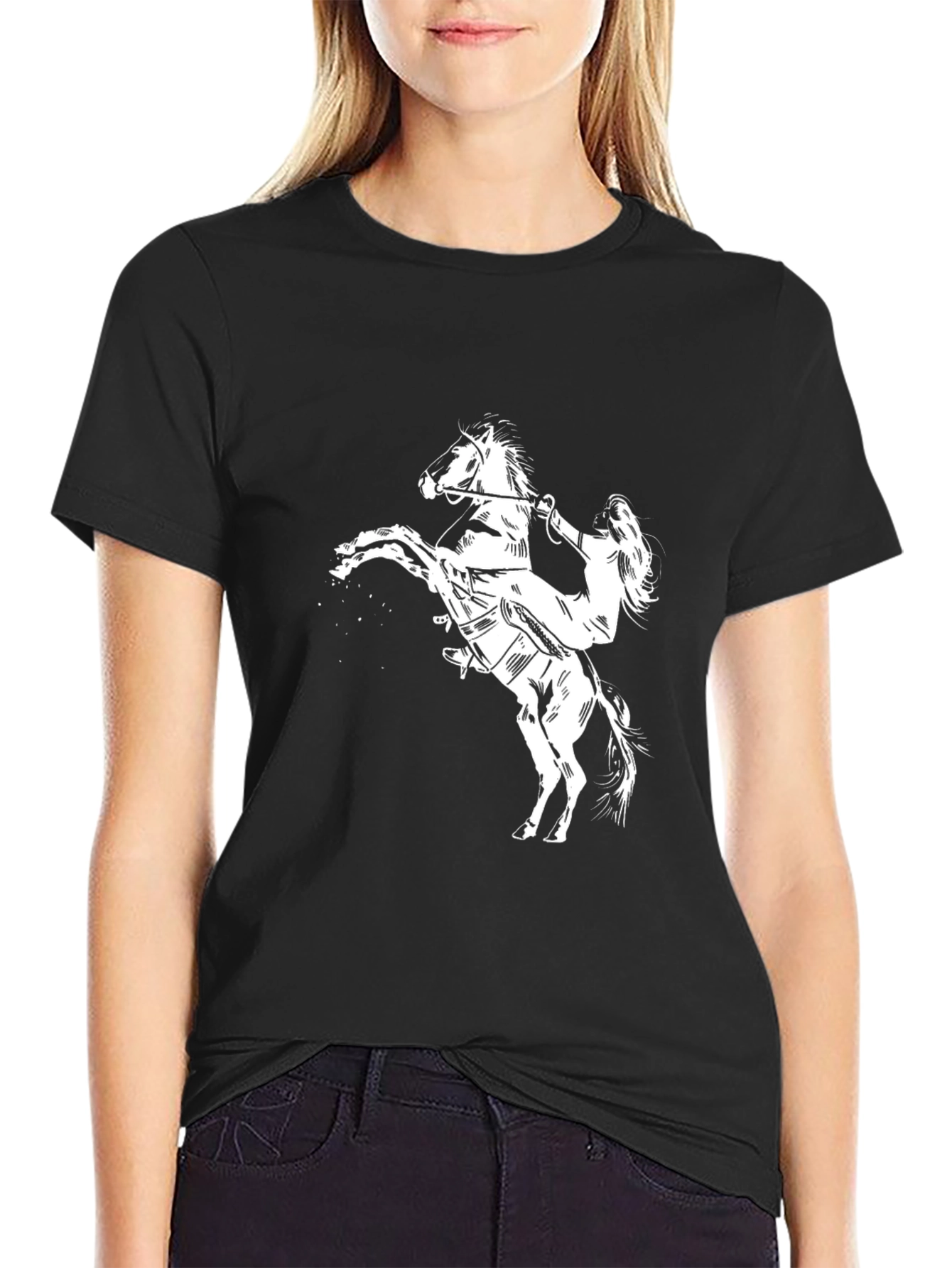 Horse Rider Graphic Tee - Black Cotton Blend