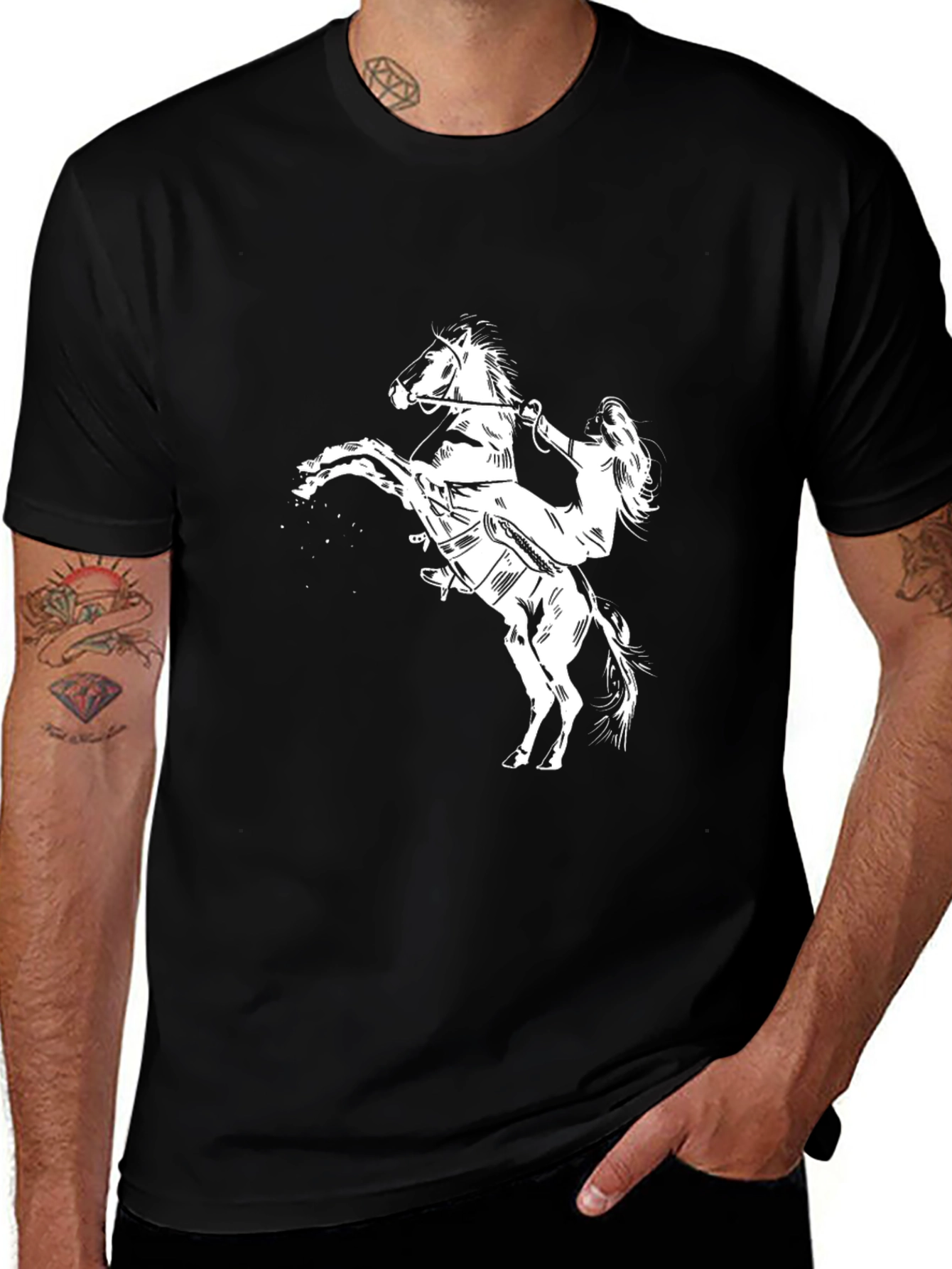 Horse Rider Graphic Tee - Black Cotton Blend