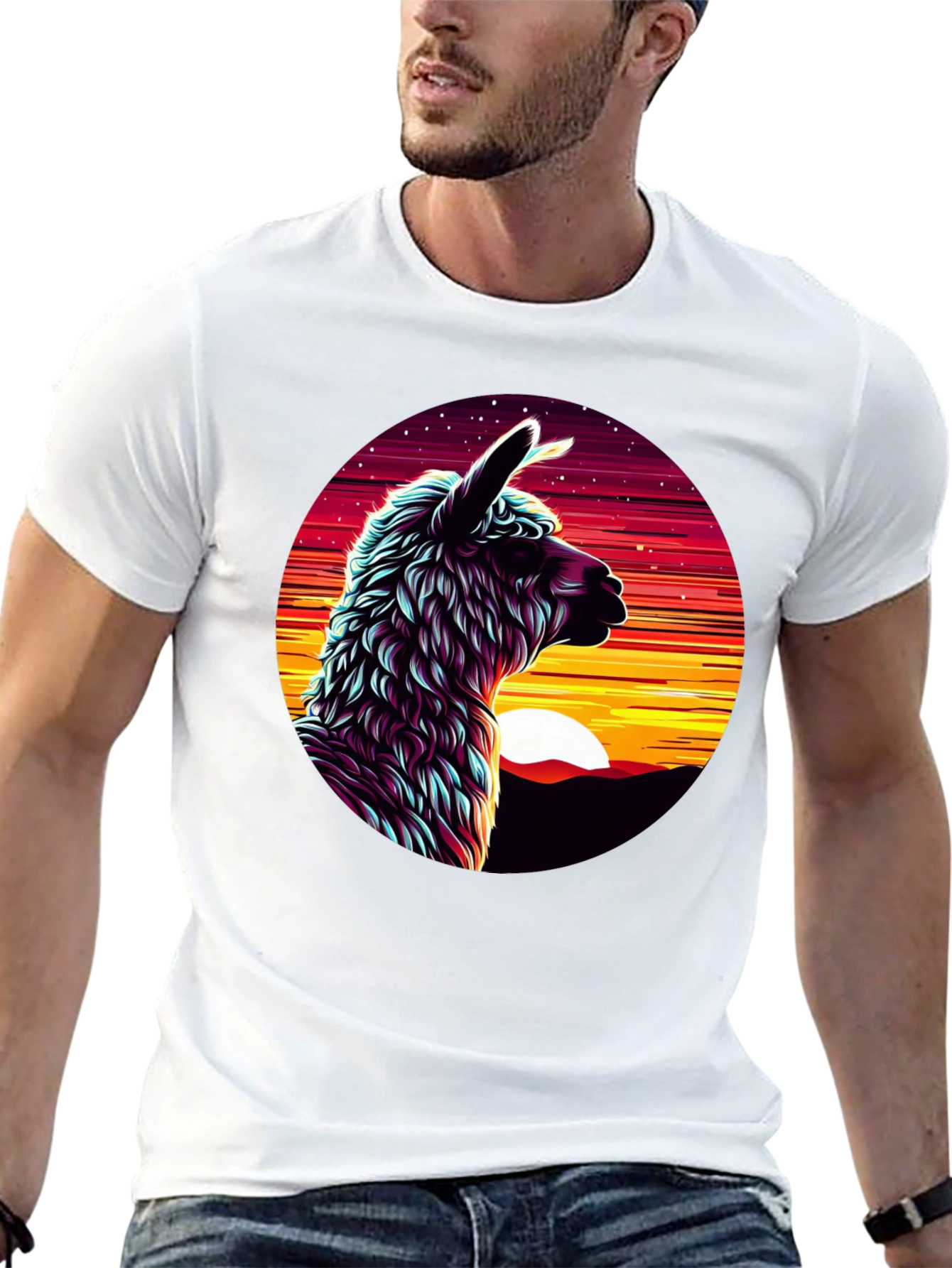 Llama Sunset Graphic Tee - Black Cotton Blend