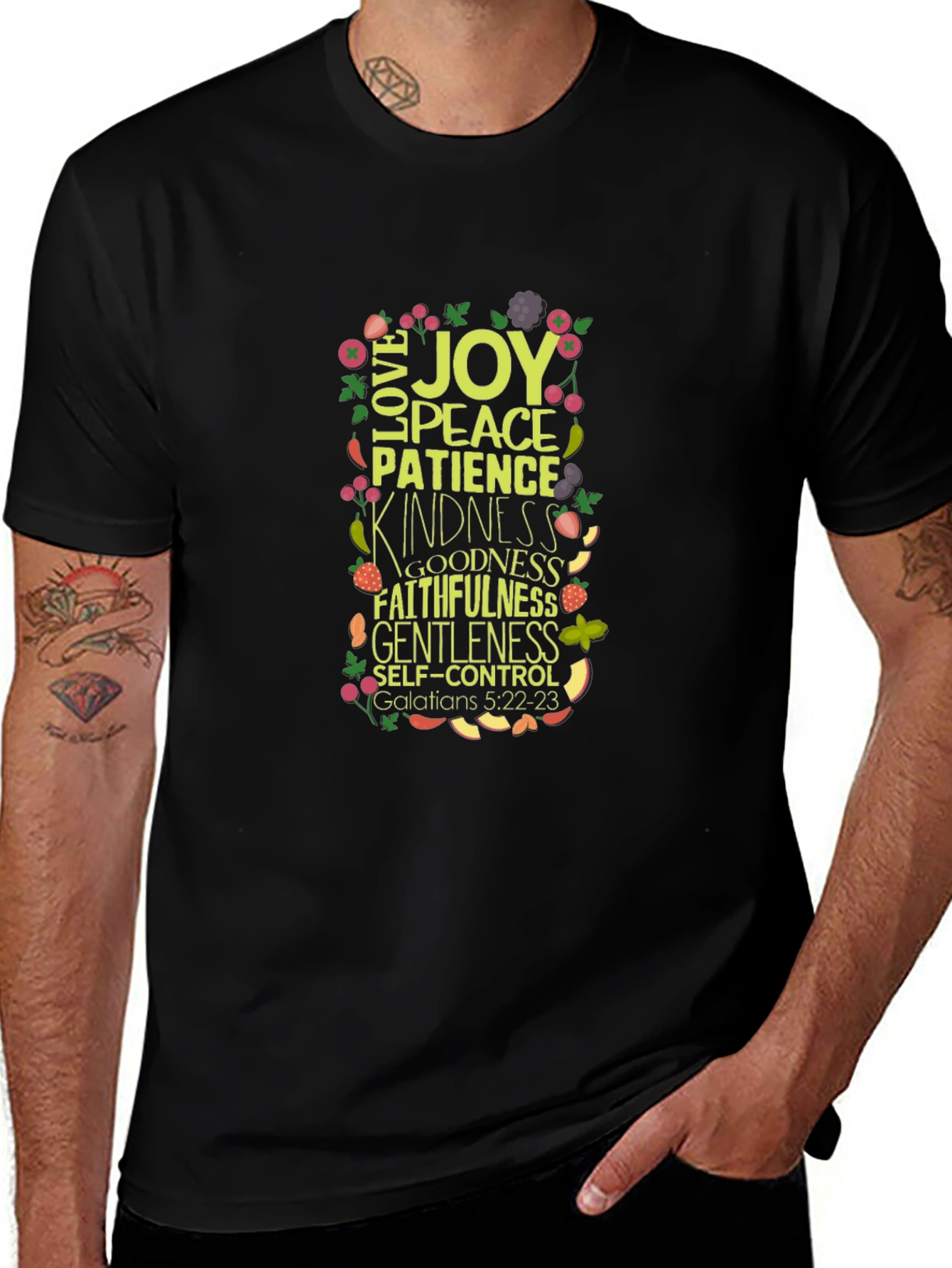 Fruit of the Spirit Graphic Tee - Galatians 5:22-23 Black T-Shirt