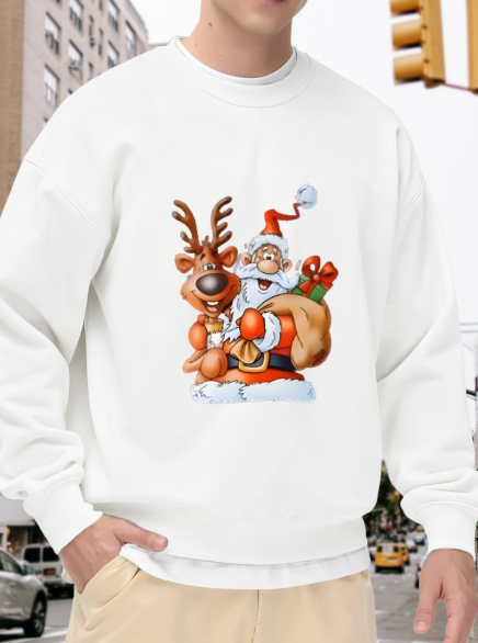 Festive Santa & Reindeer Cartoon Crewneck