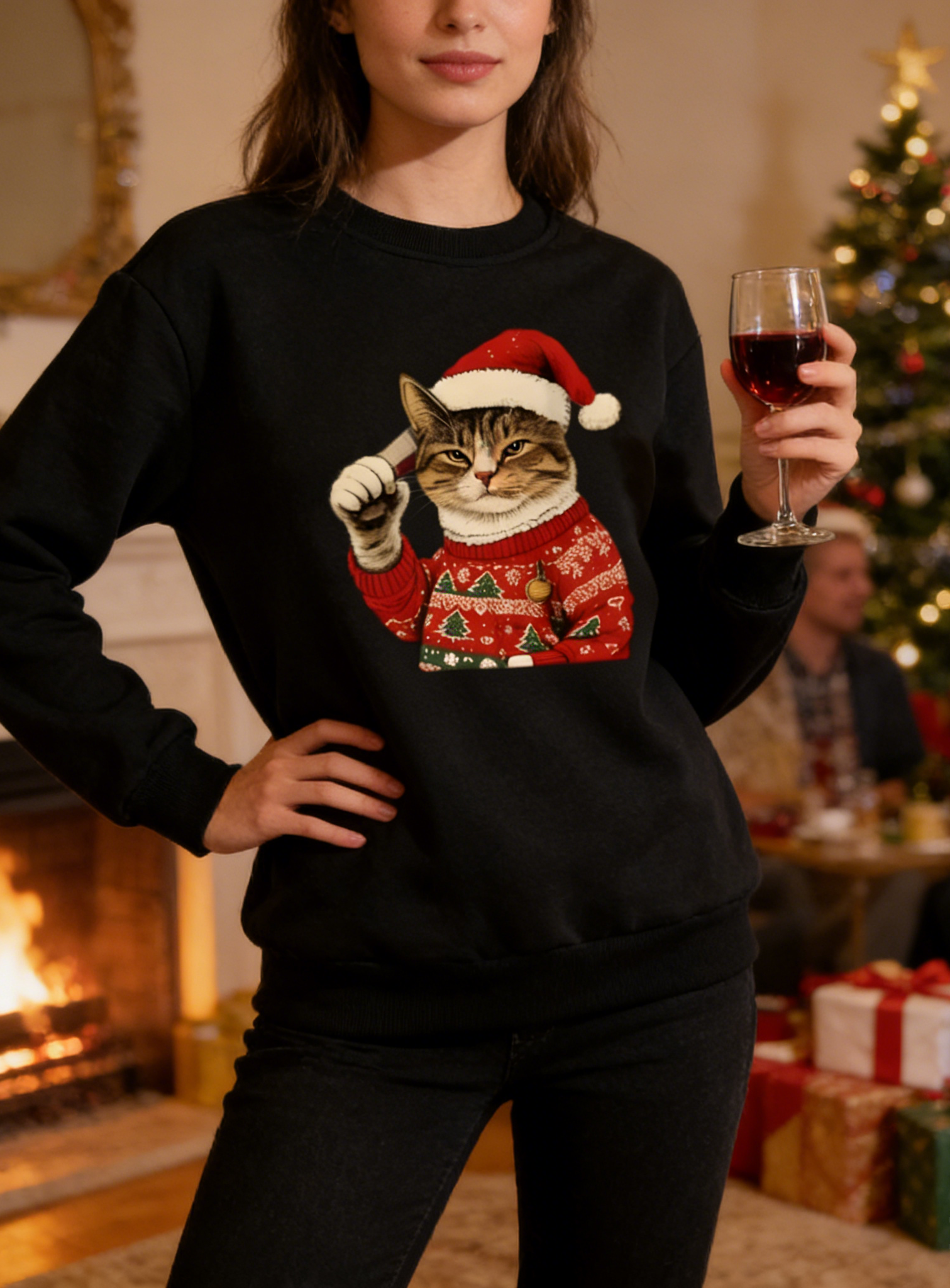 Cozy Christmas Cat Pullover