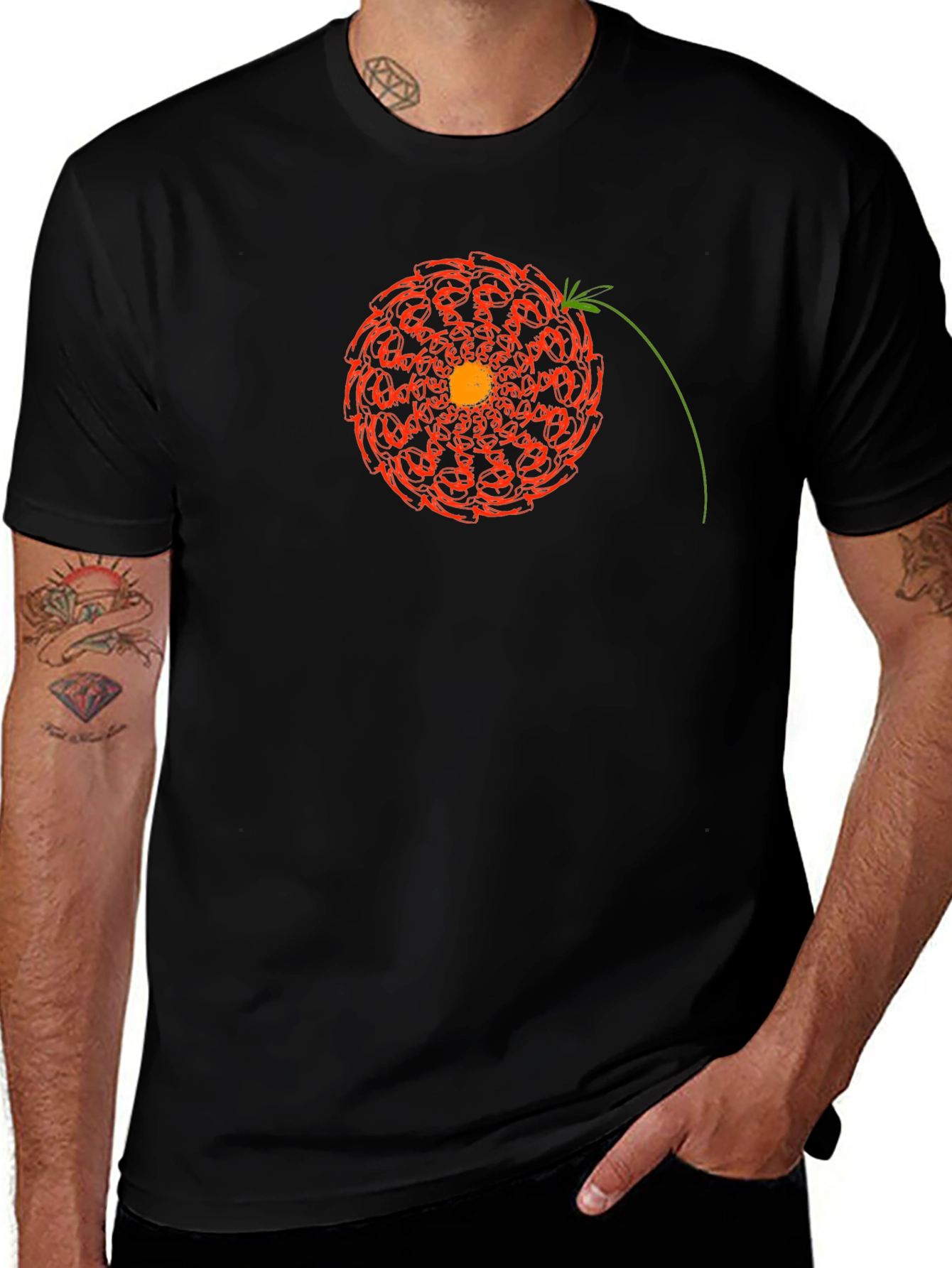 Abstract Floral Graphic Print Black T-Shirt