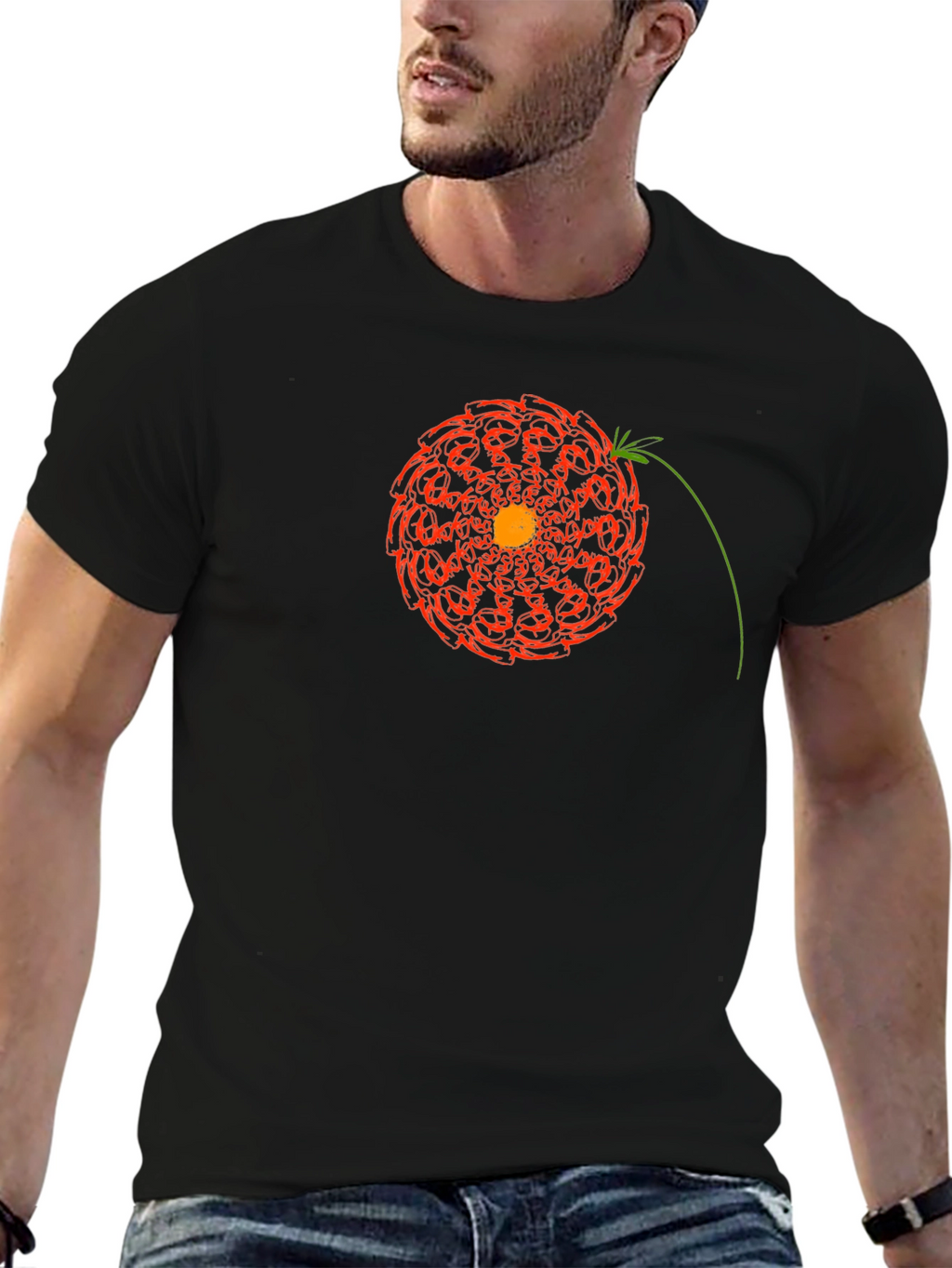 Abstract Floral Graphic Print Black T-Shirt