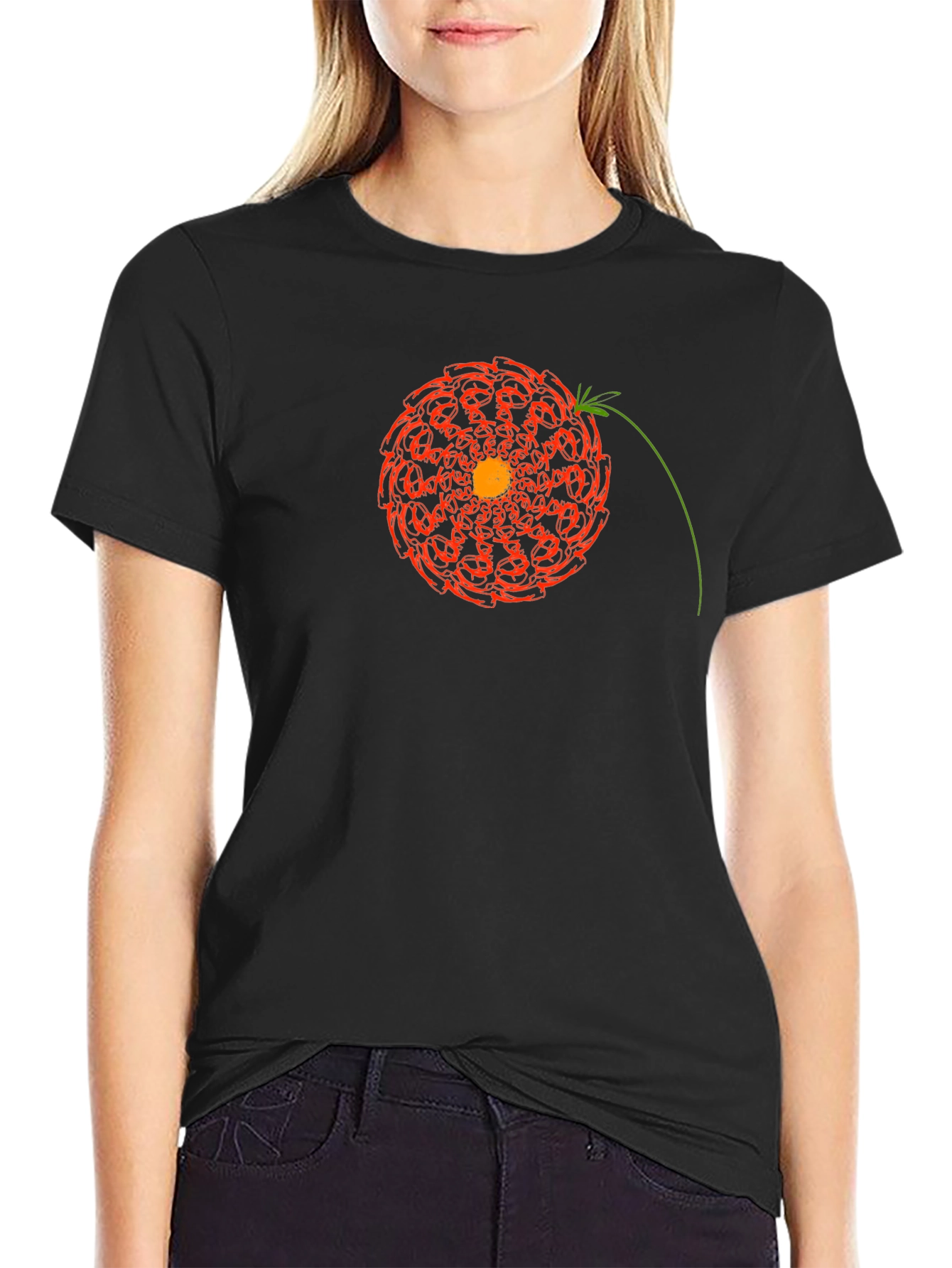 Abstract Floral Graphic Print Black T-Shirt