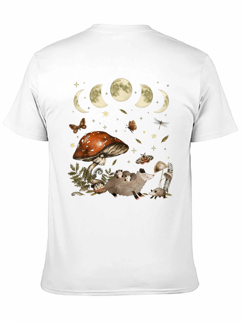 Moon Phases & Mushroom Opossum Graphic T-Shirt