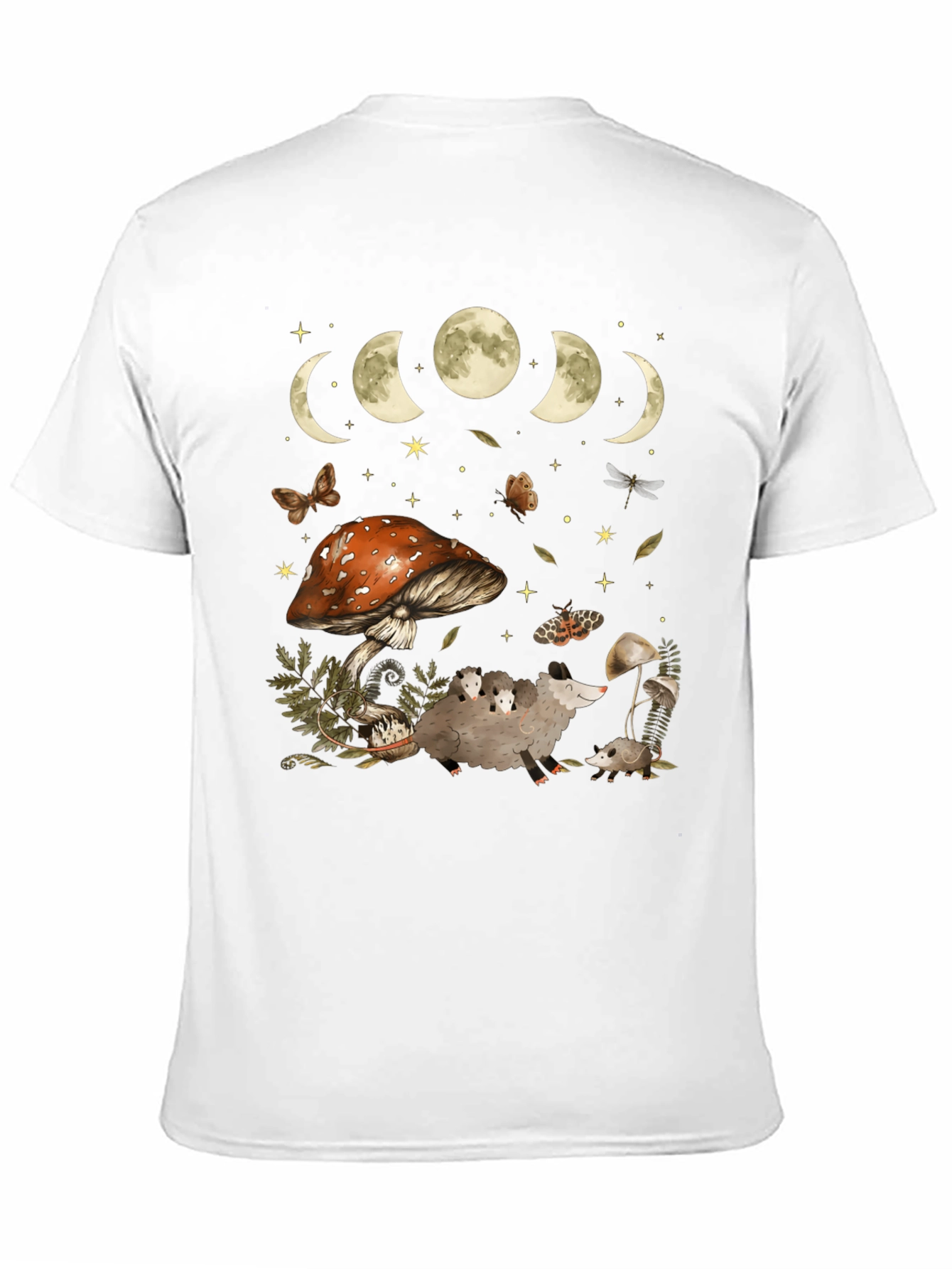 Moon Phases & Mushroom Opossum Graphic T-Shirt