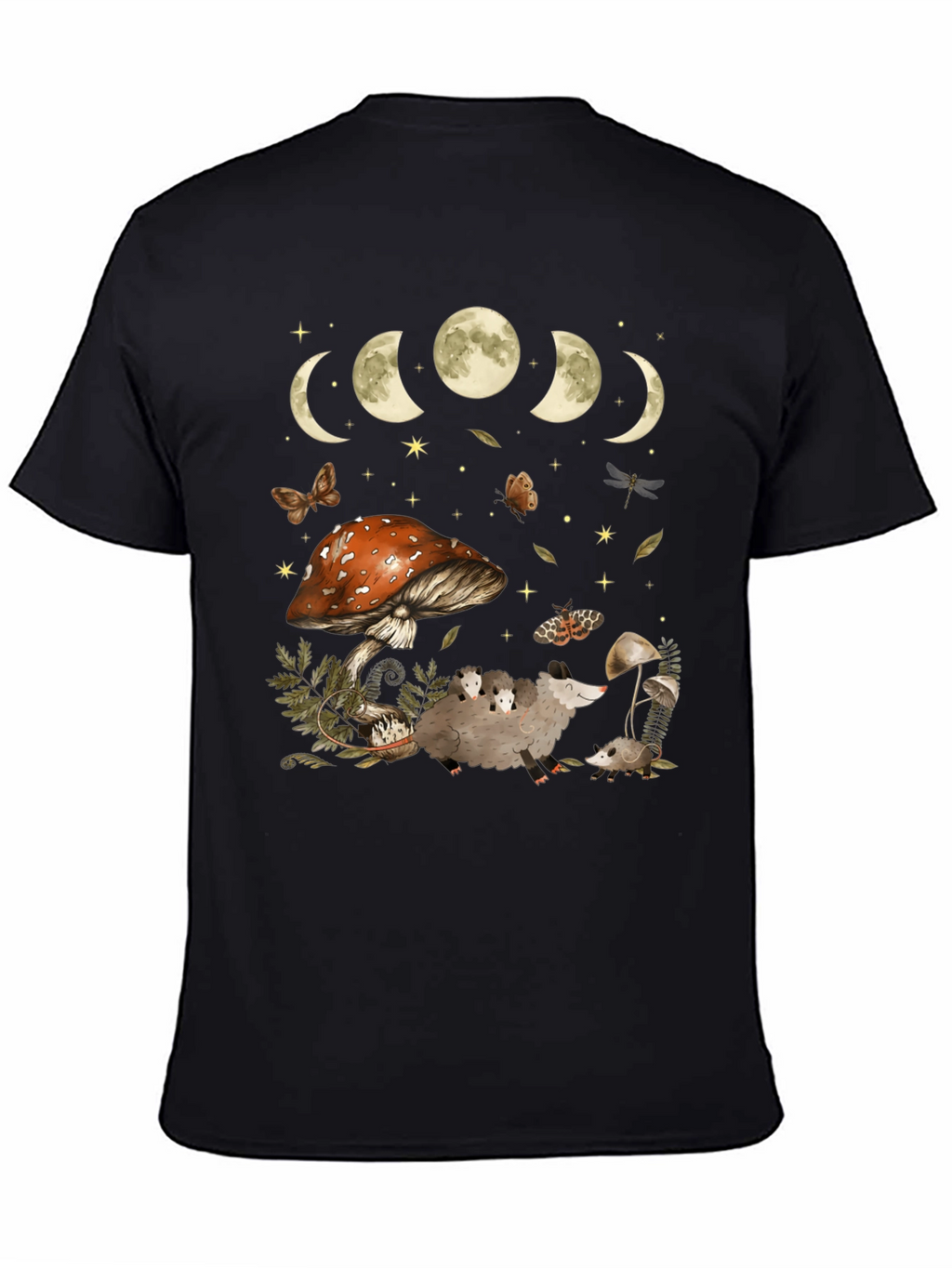 Moon Phases & Mushroom Opossum Graphic T-Shirt