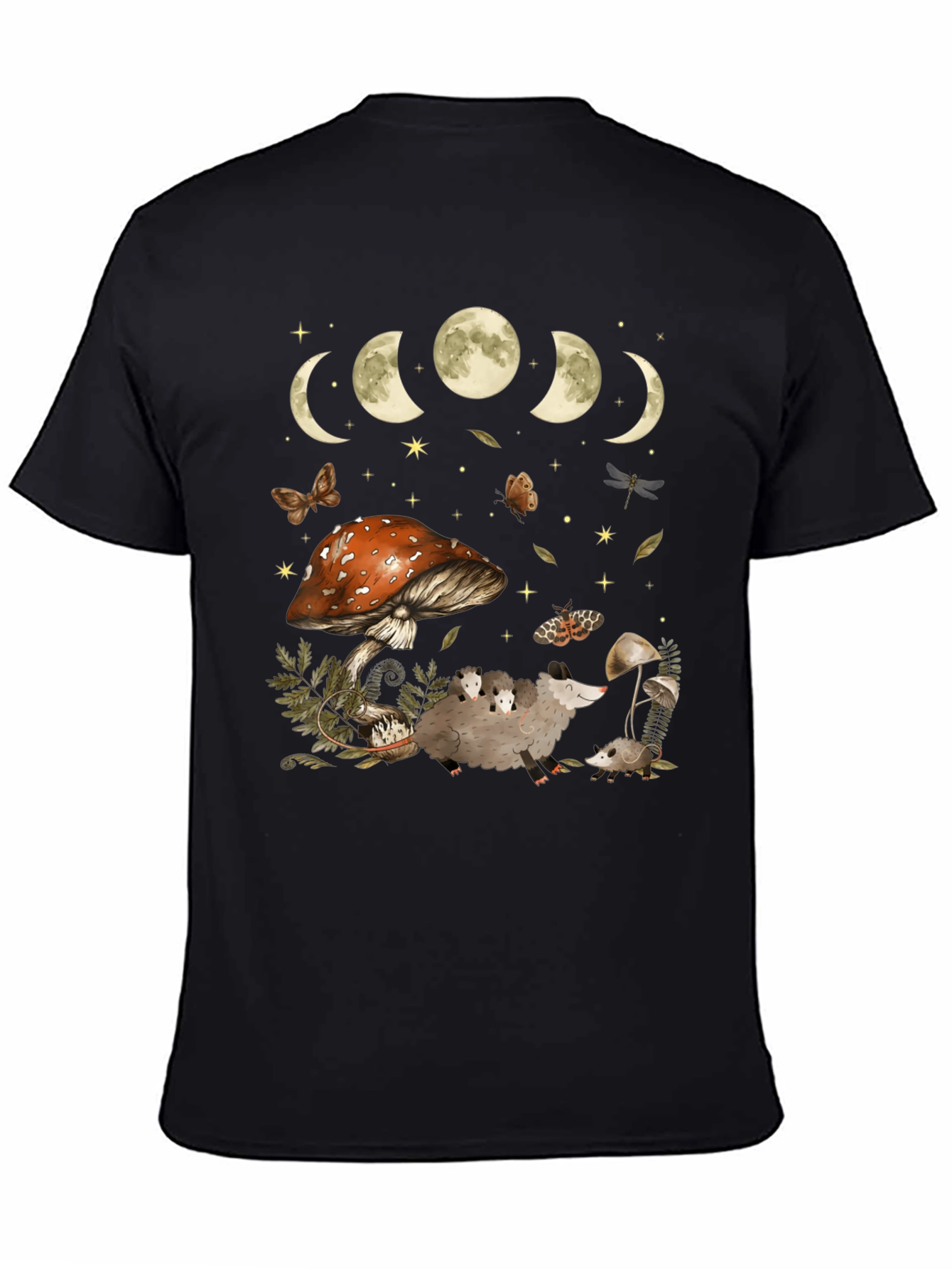 Moon Phases & Mushroom Opossum Graphic T-Shirt
