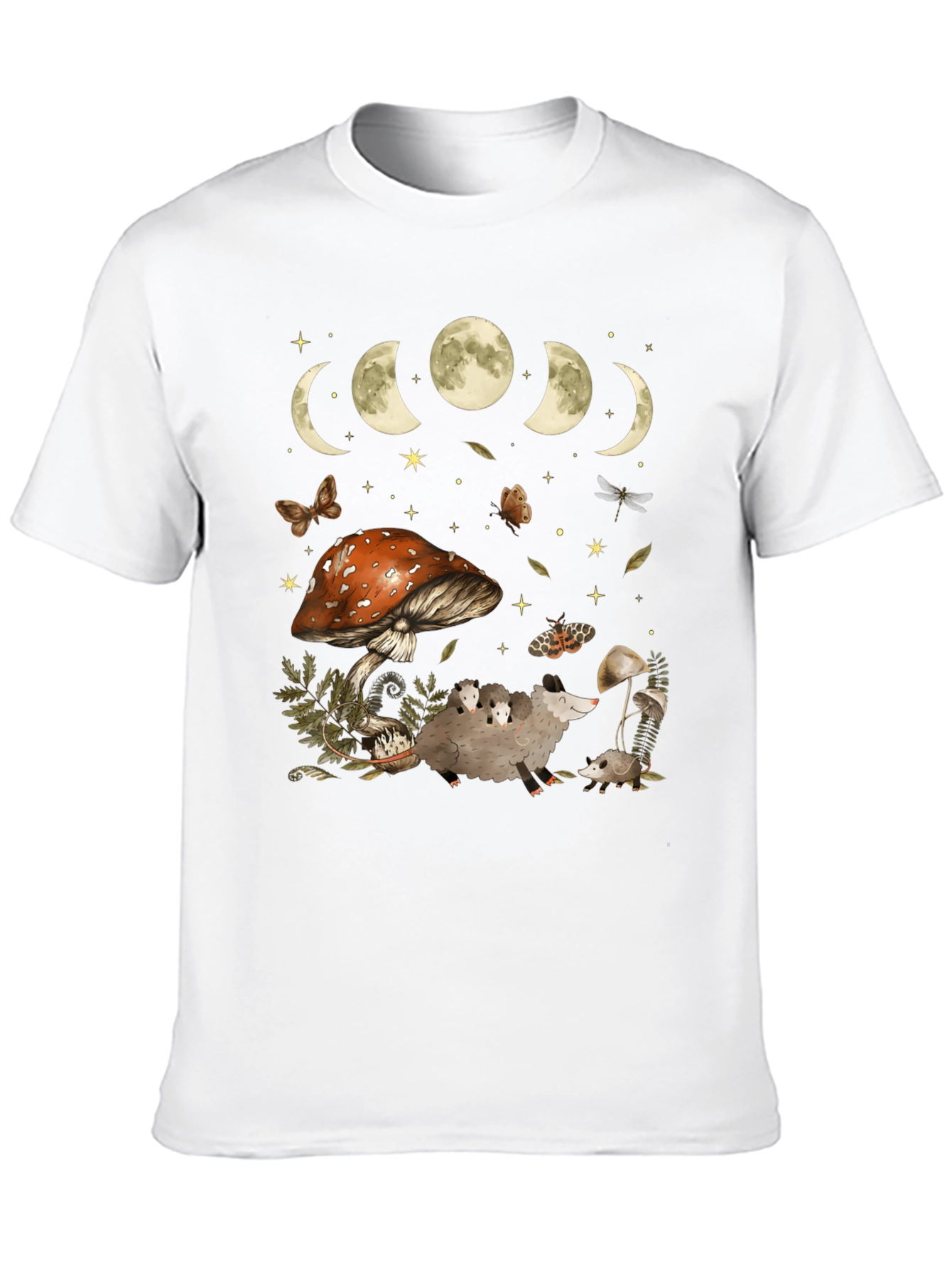 Moon Phases & Mushroom Opossum Graphic T-Shirt