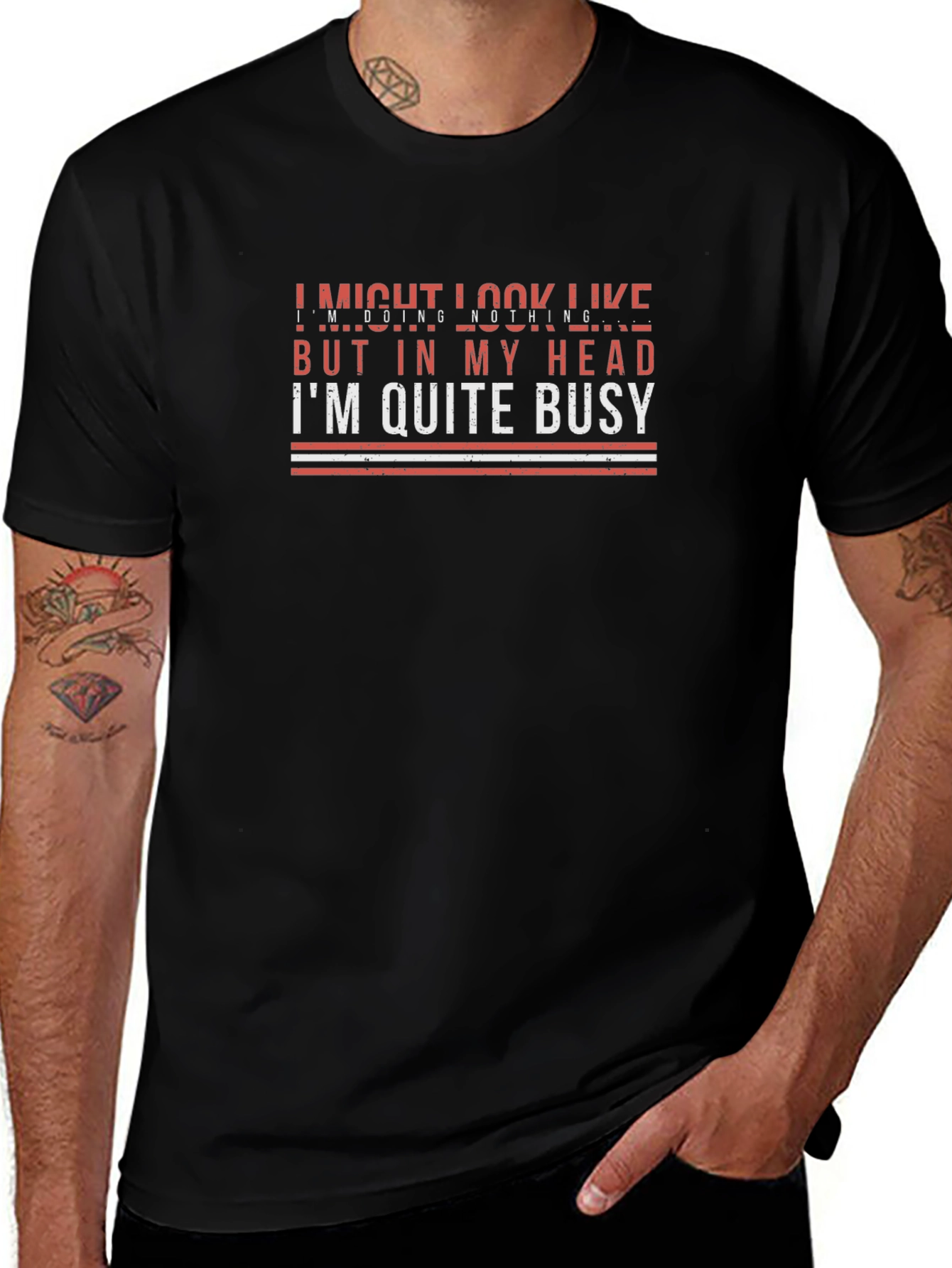 Busy Mind Black Graphic Tee - Soft Cotton Comfort