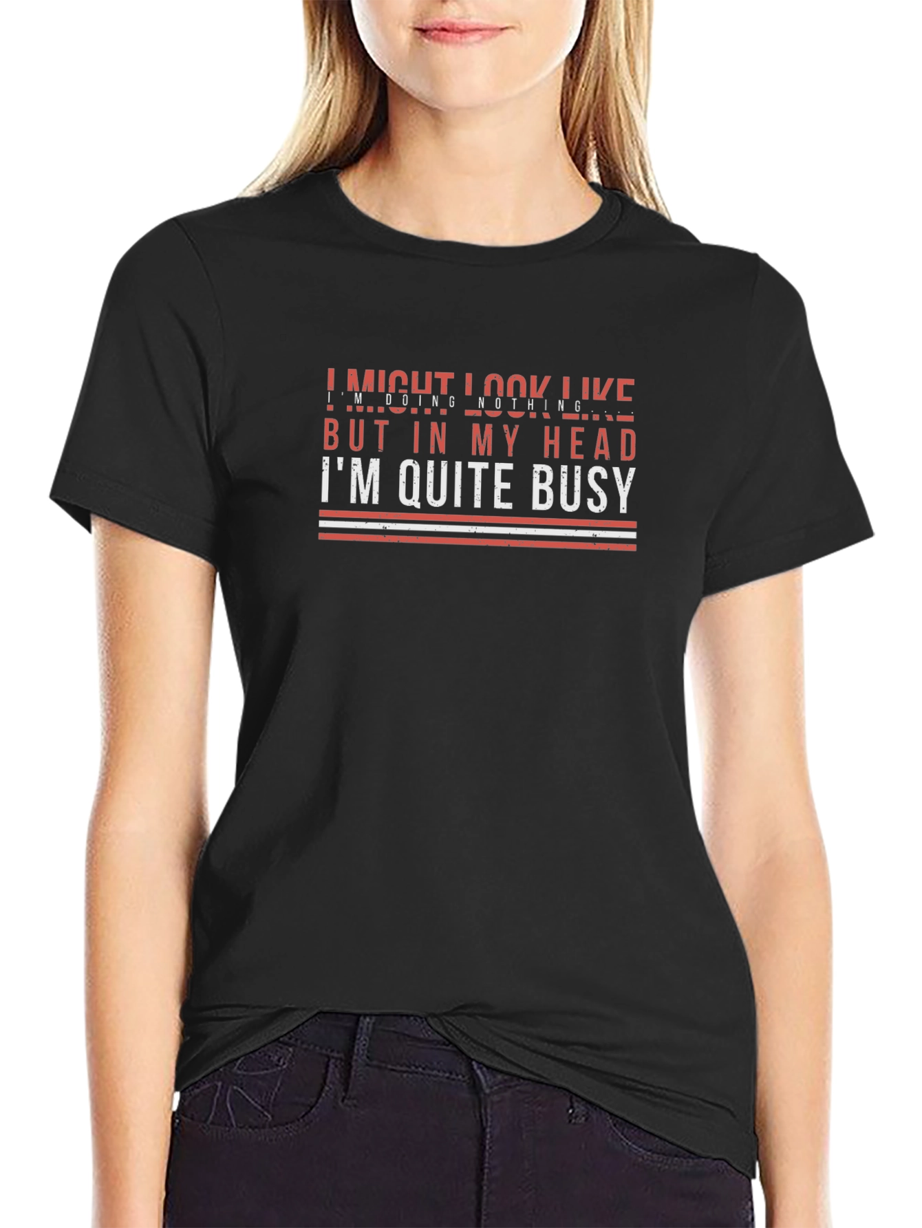 Busy Mind Black Graphic Tee - Soft Cotton Comfort
