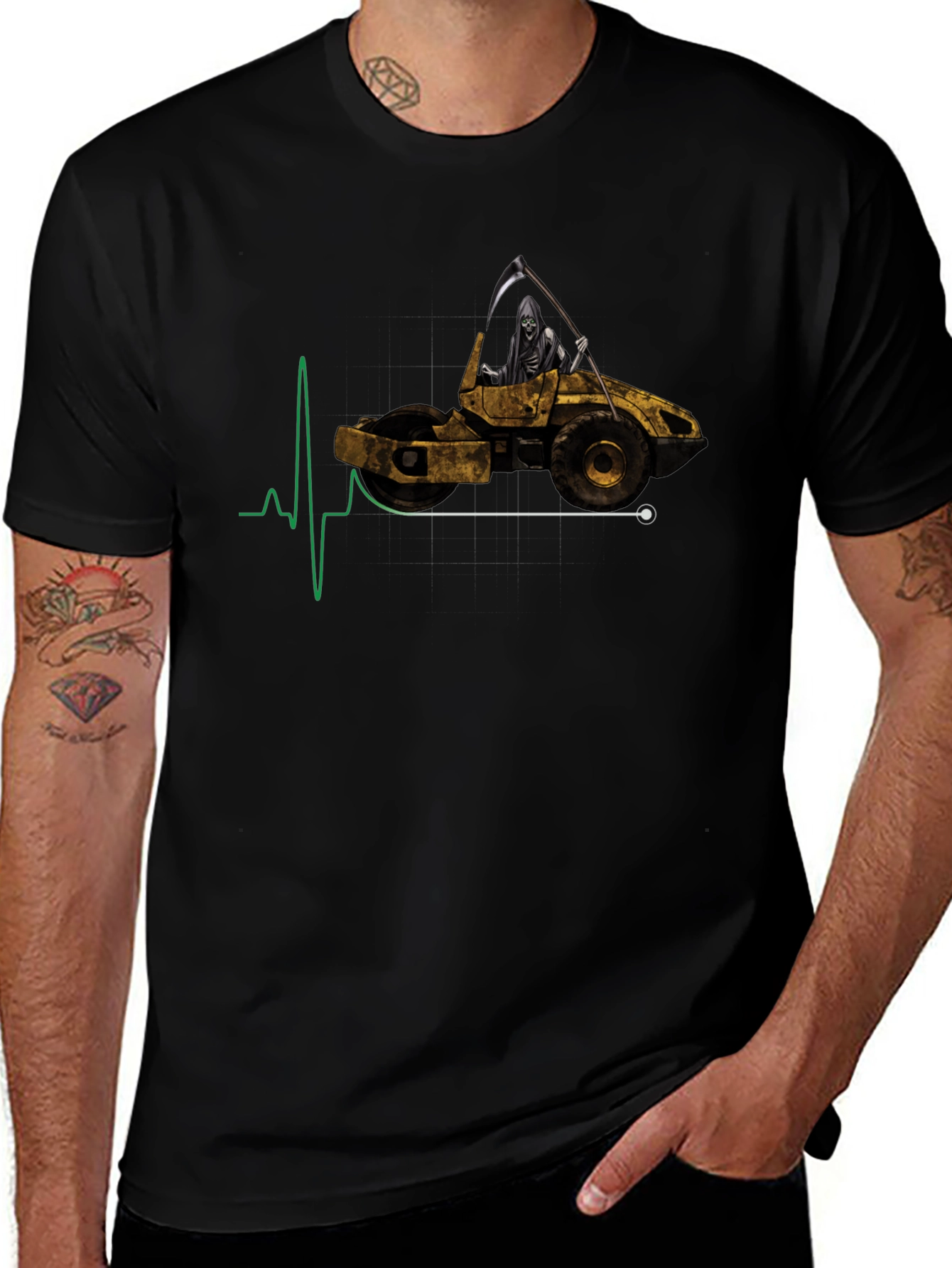 Grim Reaper Road Roller Graphic Tee - Black
