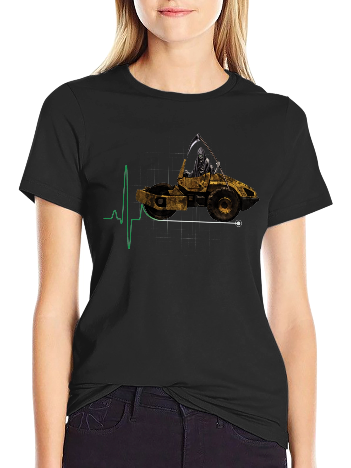 Grim Reaper Road Roller Graphic Tee - Black