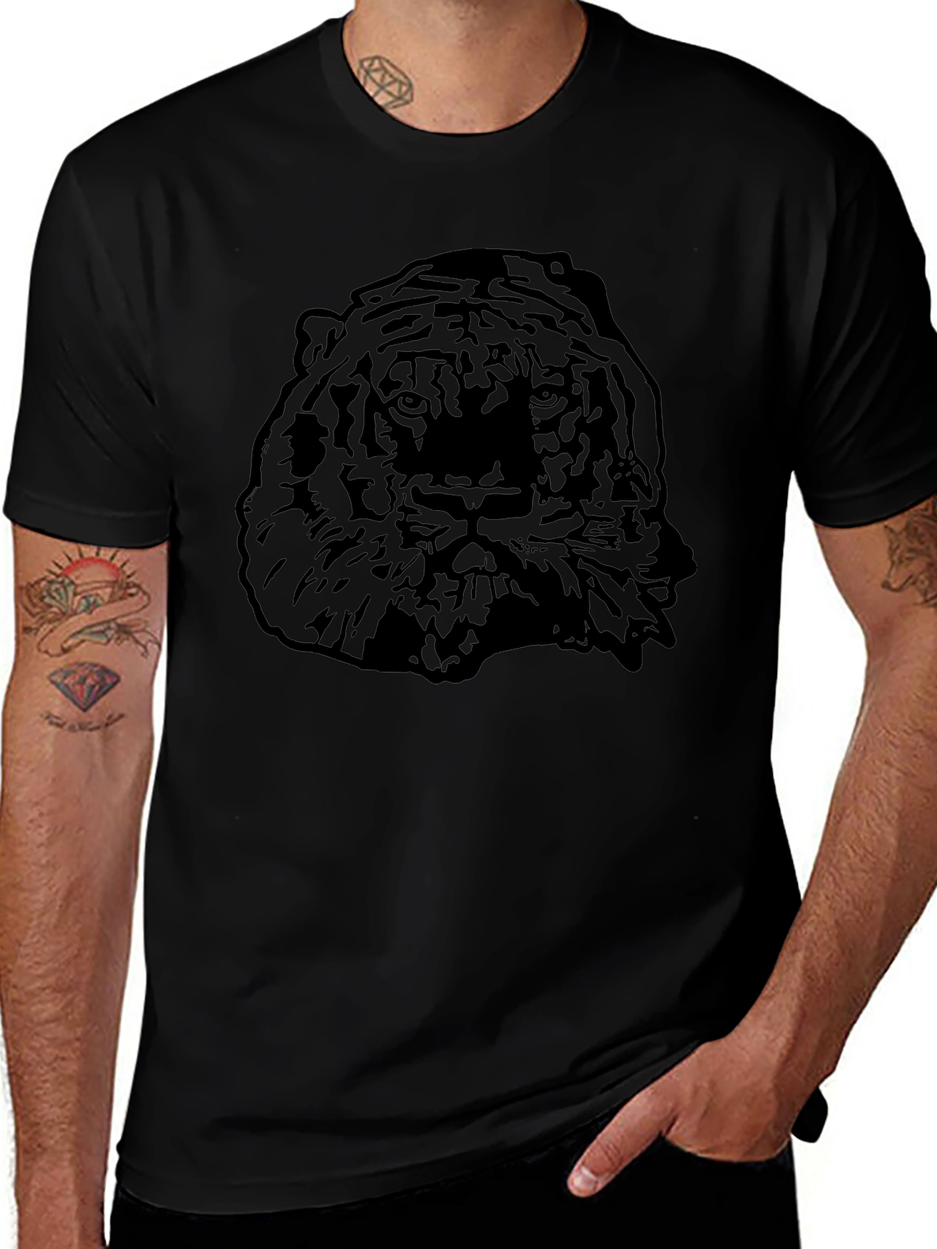 Mens Black Tiger Graphic T-Shirt
