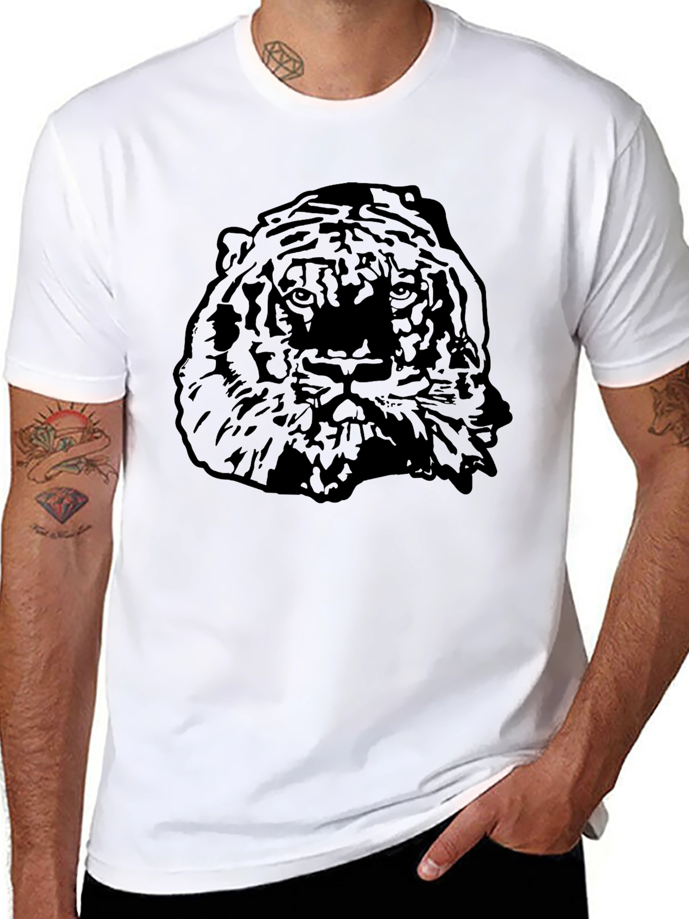 Mens Black Tiger Graphic T-Shirt