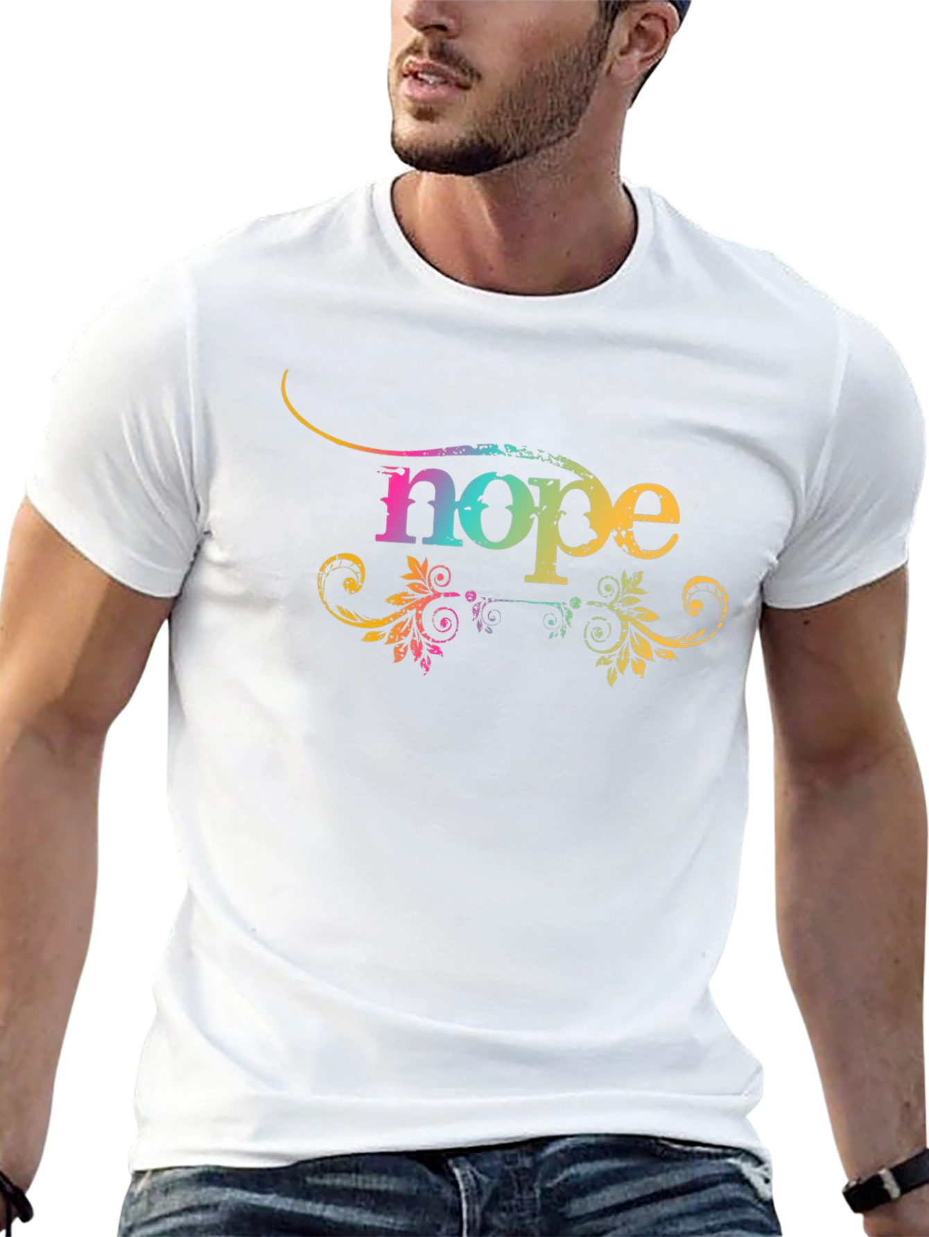 Colorful Nope Graphic Print Black T-Shirt